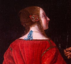 Peinture à l'huile néerlandaise du XVIIe siècle, dame coupant un citron, attribuée à Ochtervelt