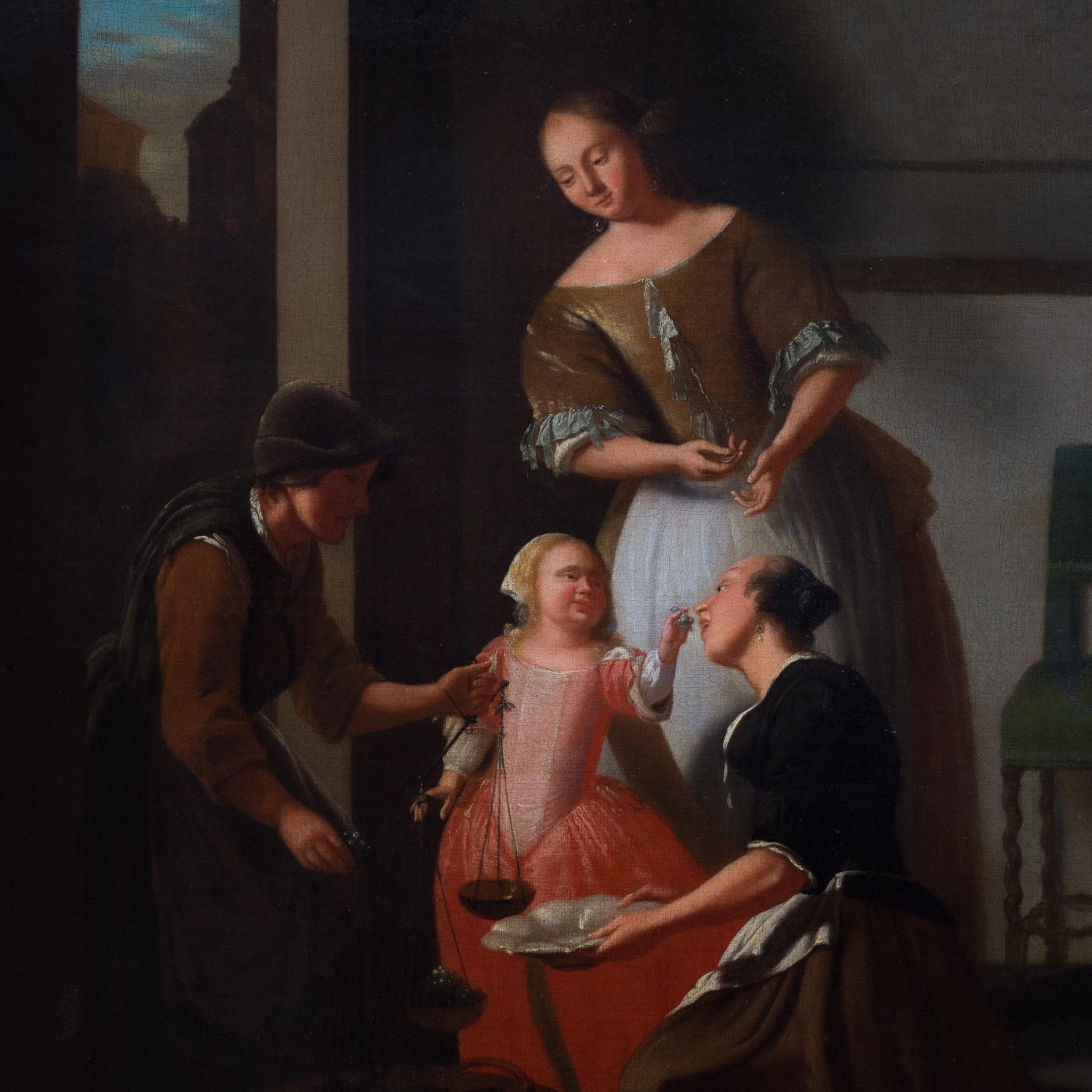 The Grape Seller von Jacob Ochtervelt (Workshop), Öl auf Leinwand, Rahmen aus der Zeit der Traube im Angebot 1