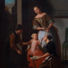 Le vendeur de raisins de Jacob Ochtervelt (atelier), huile sur toile, cadre d'époque