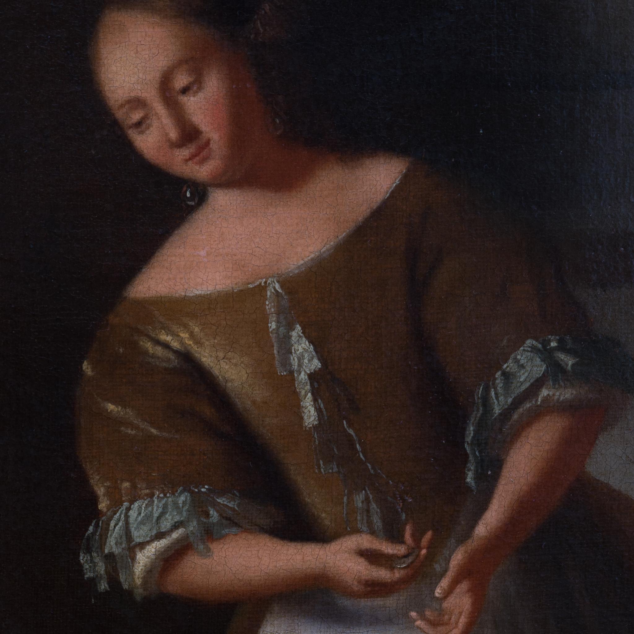 The Grape Seller von Jacob Ochtervelt (Workshop), Öl auf Leinwand, Rahmen aus der Zeit der Traube im Angebot 8