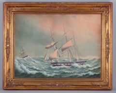 Jacob Petersen, well listed Danish painter. Gouache on paper.  Ship portrait
