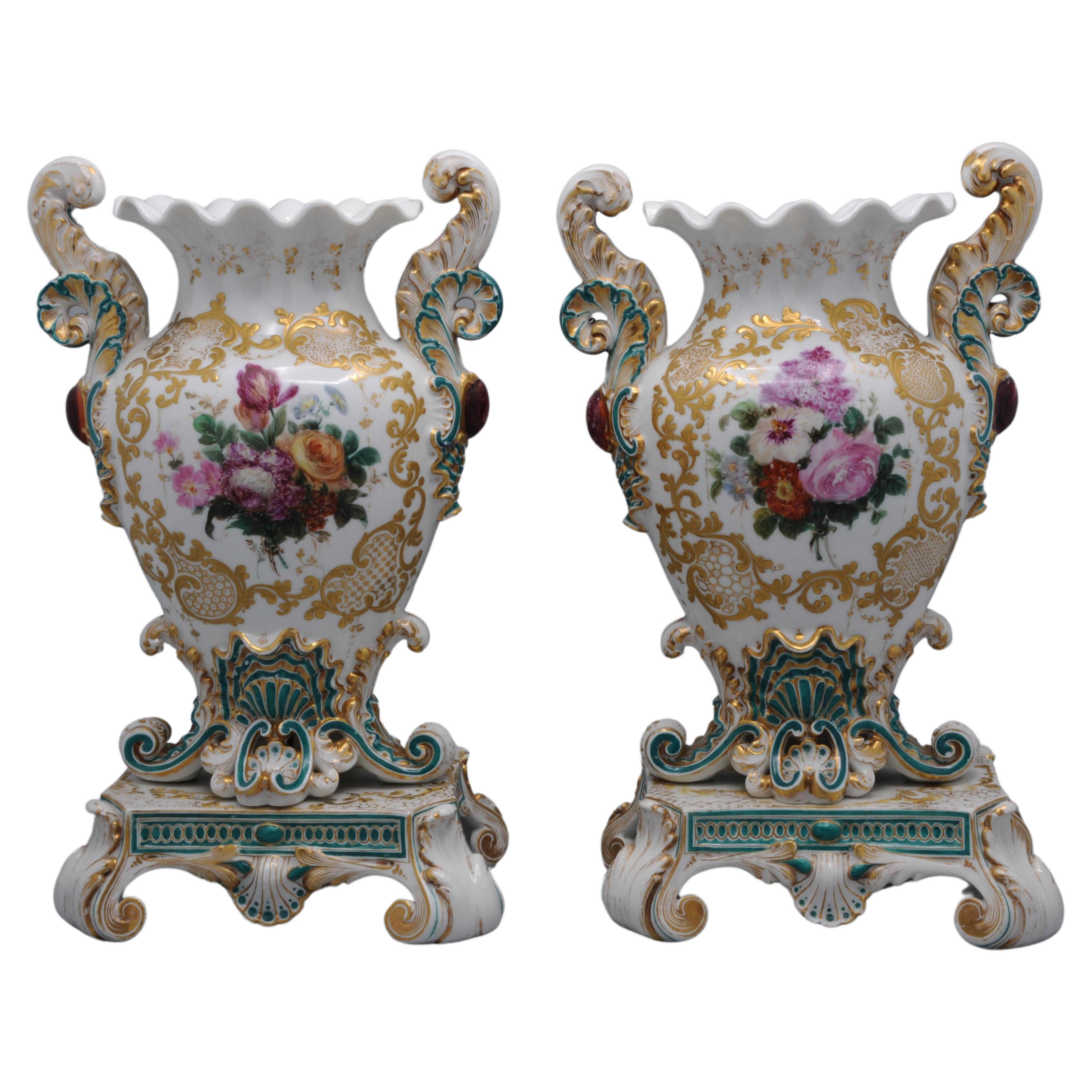 Jacob Petit (1796-1868) - Pair of Rococo Revival Vases For Sale