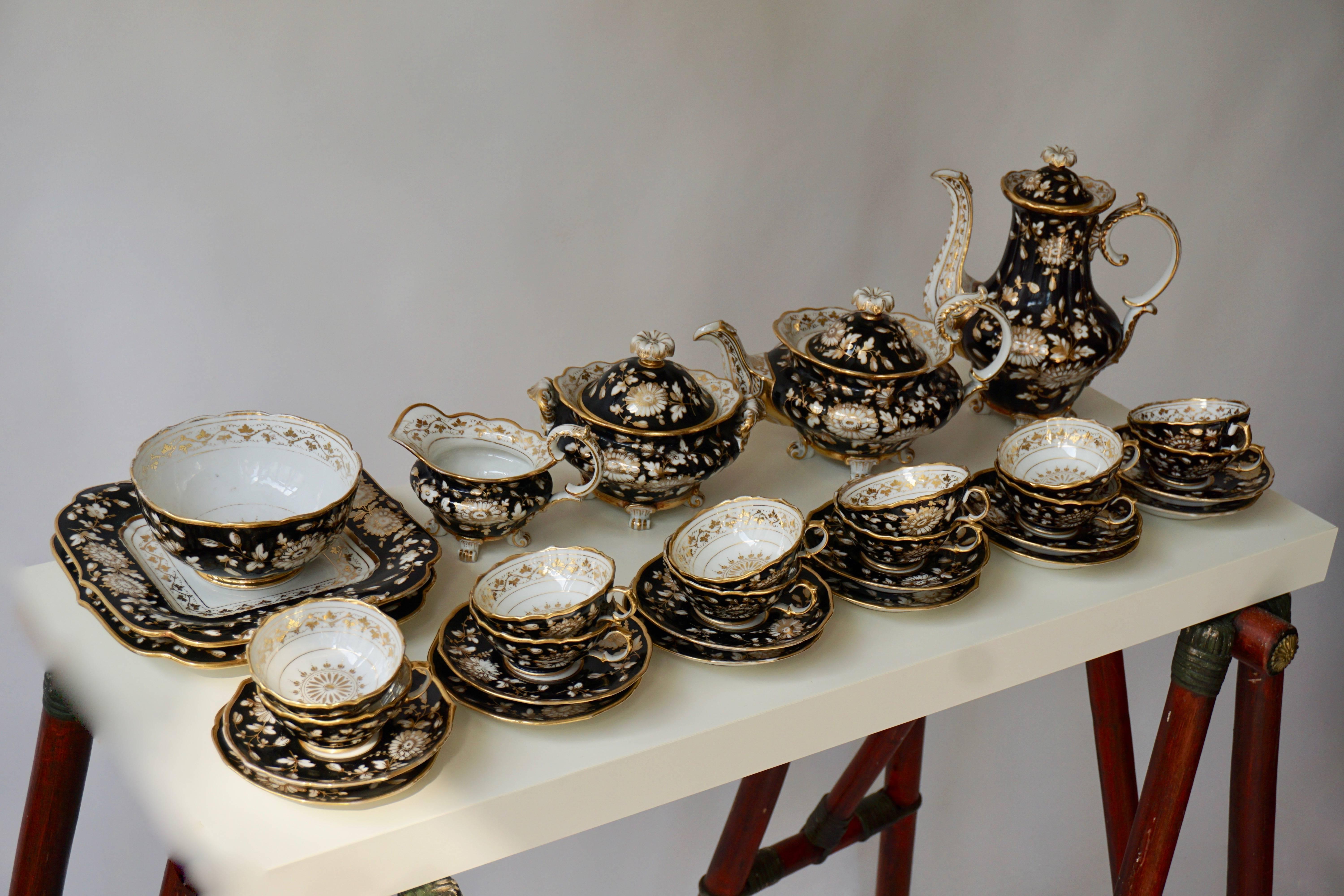 Mid-Century Modern Jacob Petit Paris Gilded Porcelain Tea Service for 12