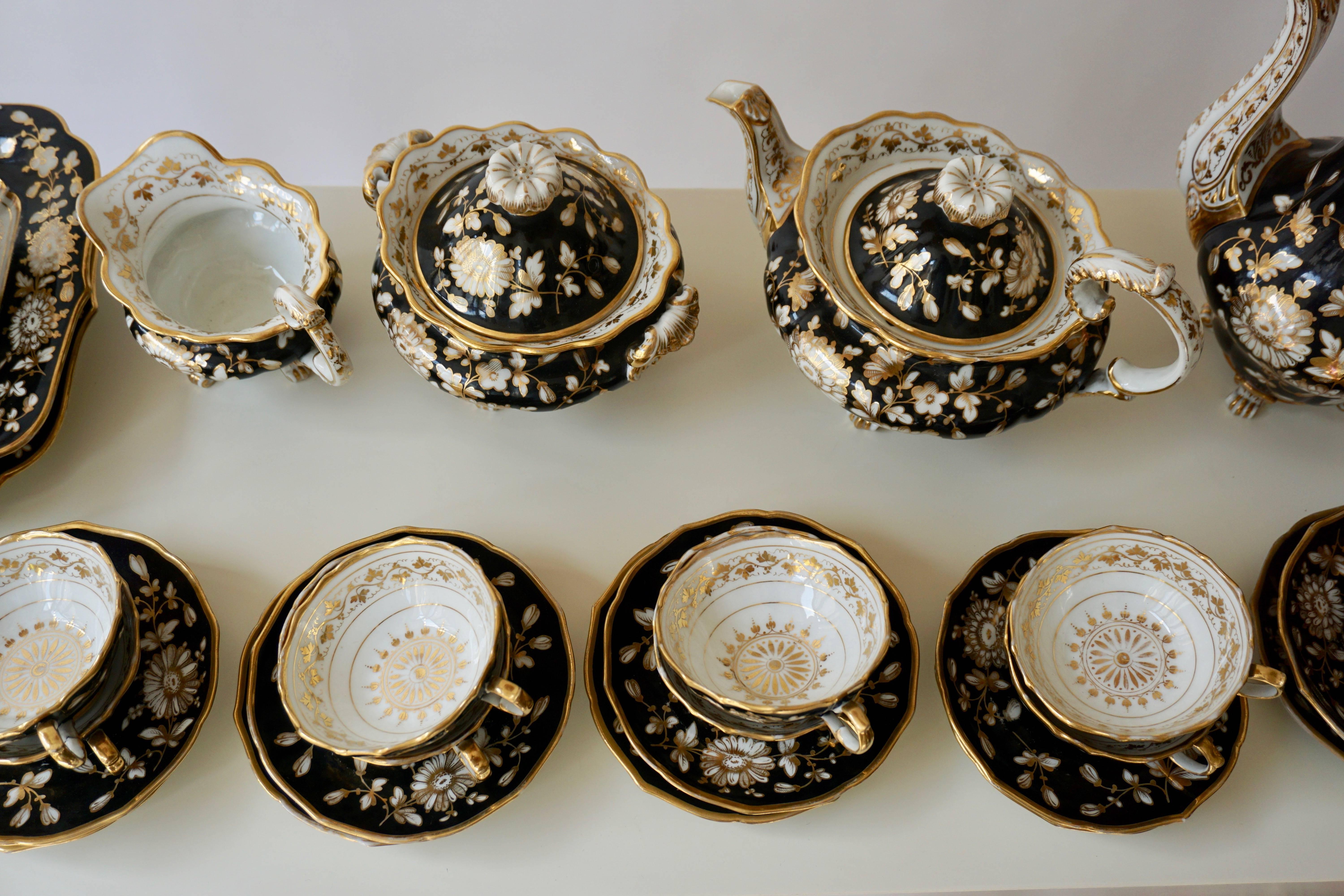 French Jacob Petit Paris Gilded Porcelain Tea Service for 12