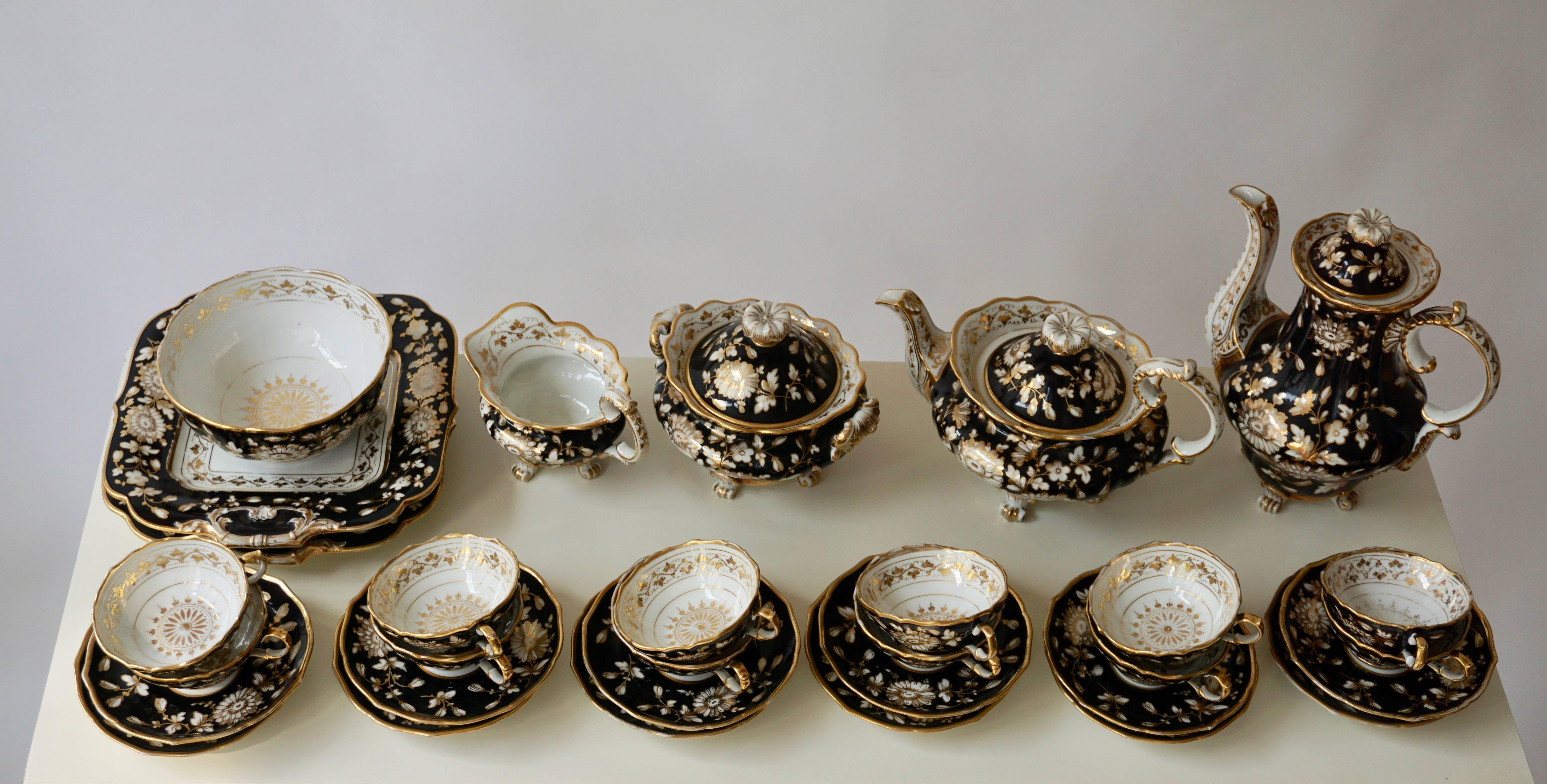 20th Century Jacob Petit Paris Gilded Porcelain Tea Service for 12