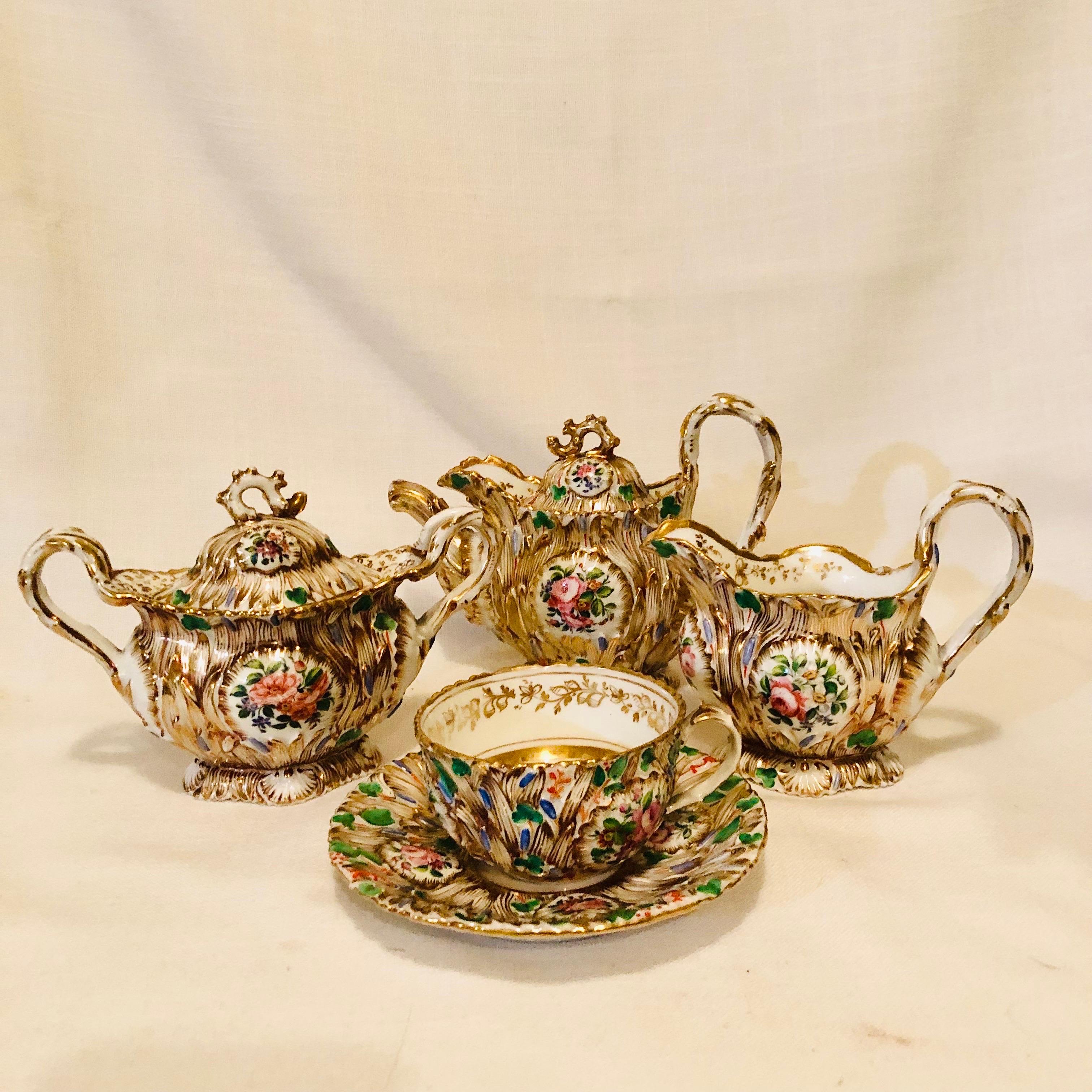 Jacob Petit Paris Porcelain Tea Set with Gilt and Colorful Rococo Decoration For Sale 2