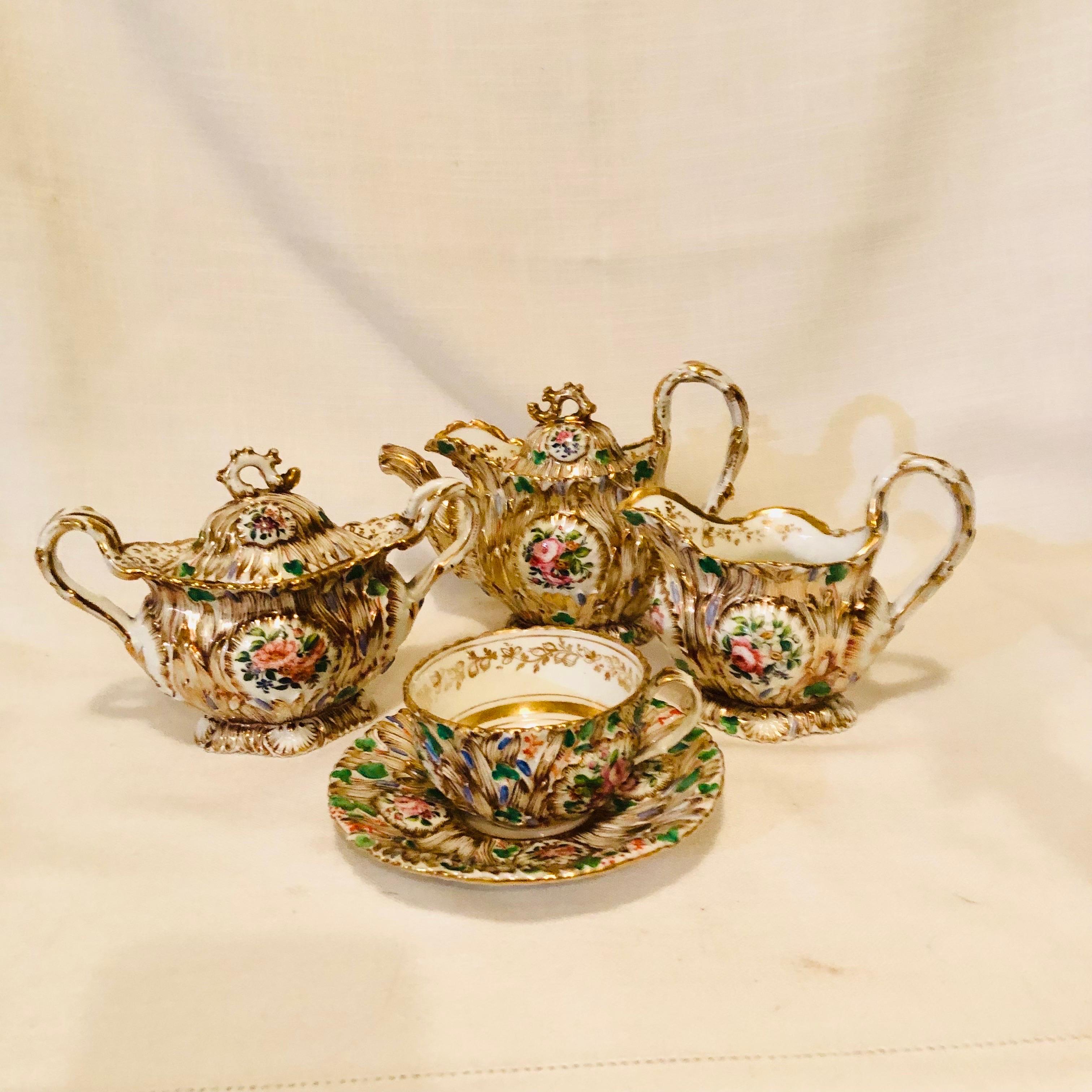 Jacob Petit Paris Porcelain Tea Set with Gilt and Colorful Rococo Decoration For Sale 6