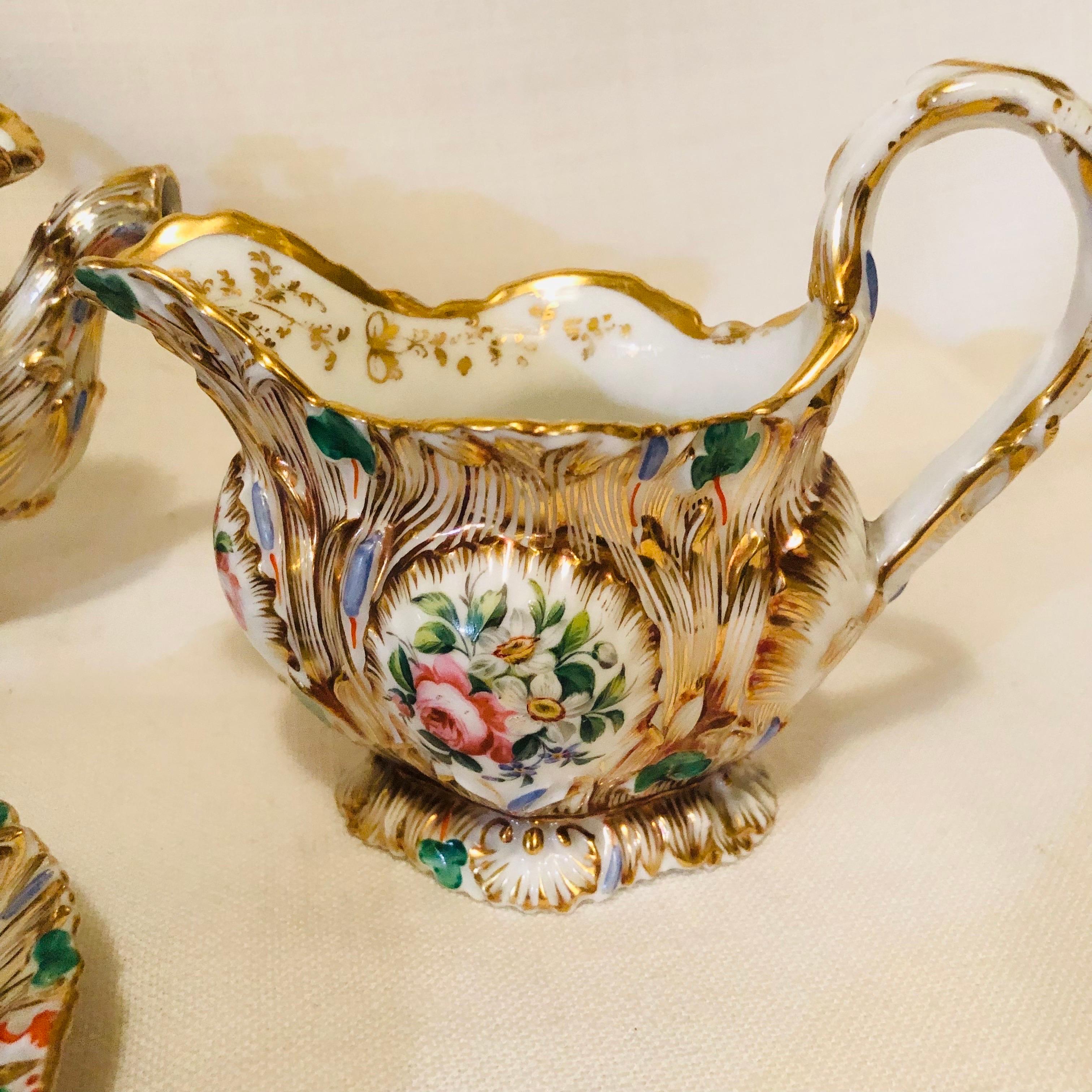 Français Service à thé en porcelaine Jacob Petit Paris avec décoration rococo dorée et colorée en vente