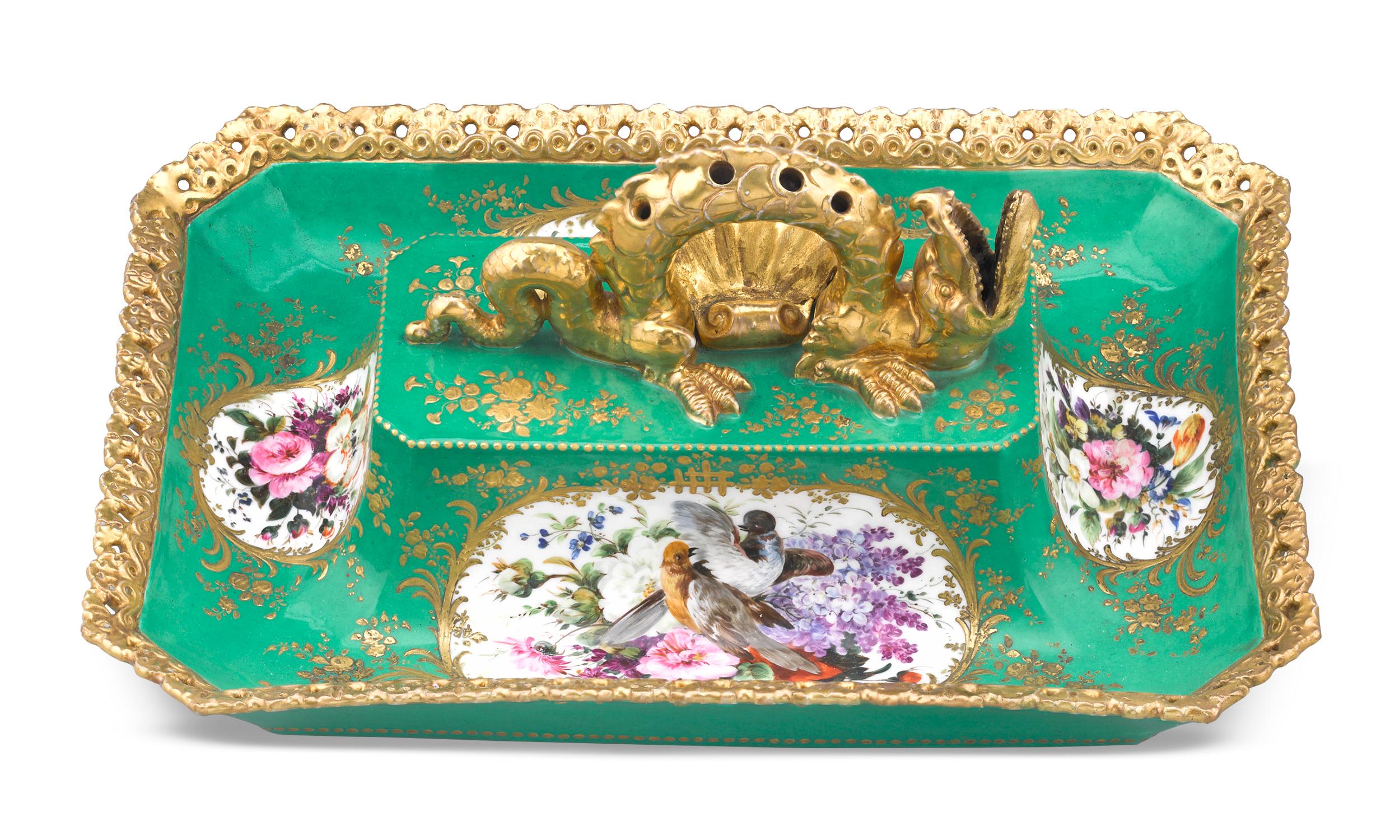 Hand-Painted Jacob Petit Porcelain Chinoiserie Tray For Sale