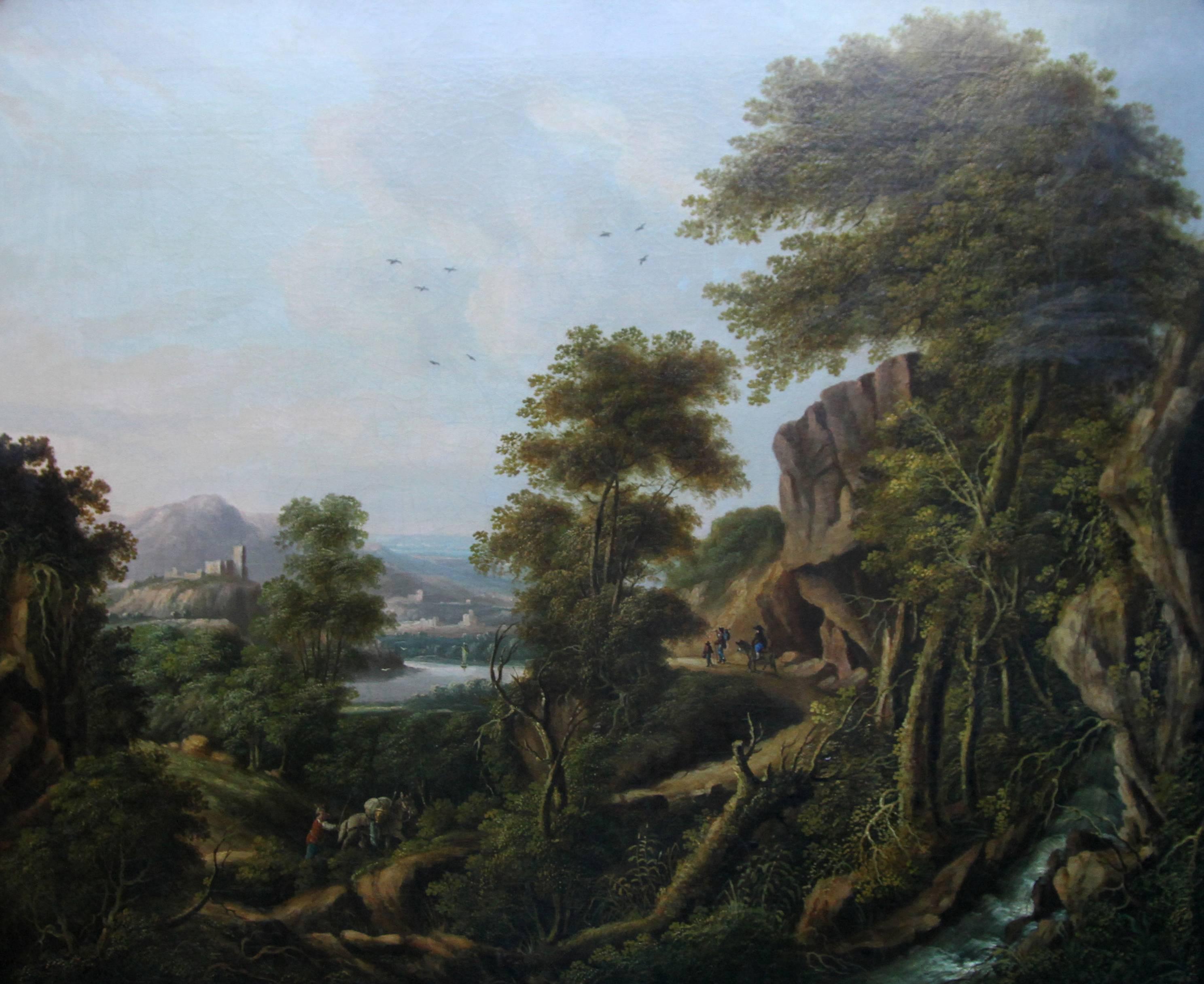 Capriccio Arcadian Landscape - Dutch 18th century art Old Master oil painting   - Painting by Jacob Philipp Hackert (circle)