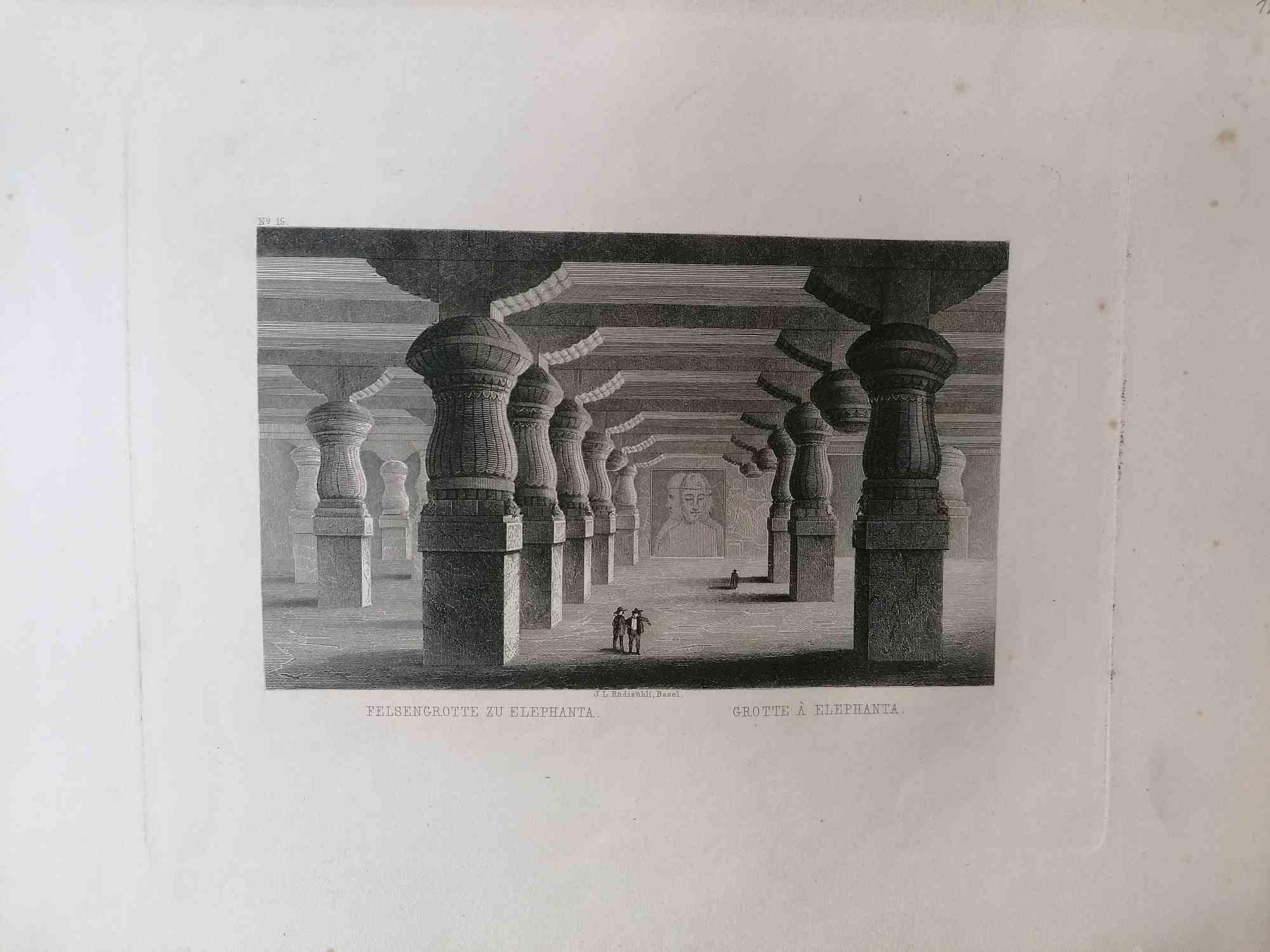 Grotte Elefante – Originallithographie von Jacob Rudisuhli – 19. Jahrhundert