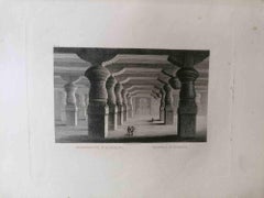 Antique Grotte à Elephanta - Original Lithograph by Jacob Rudisuhli - 19th Century