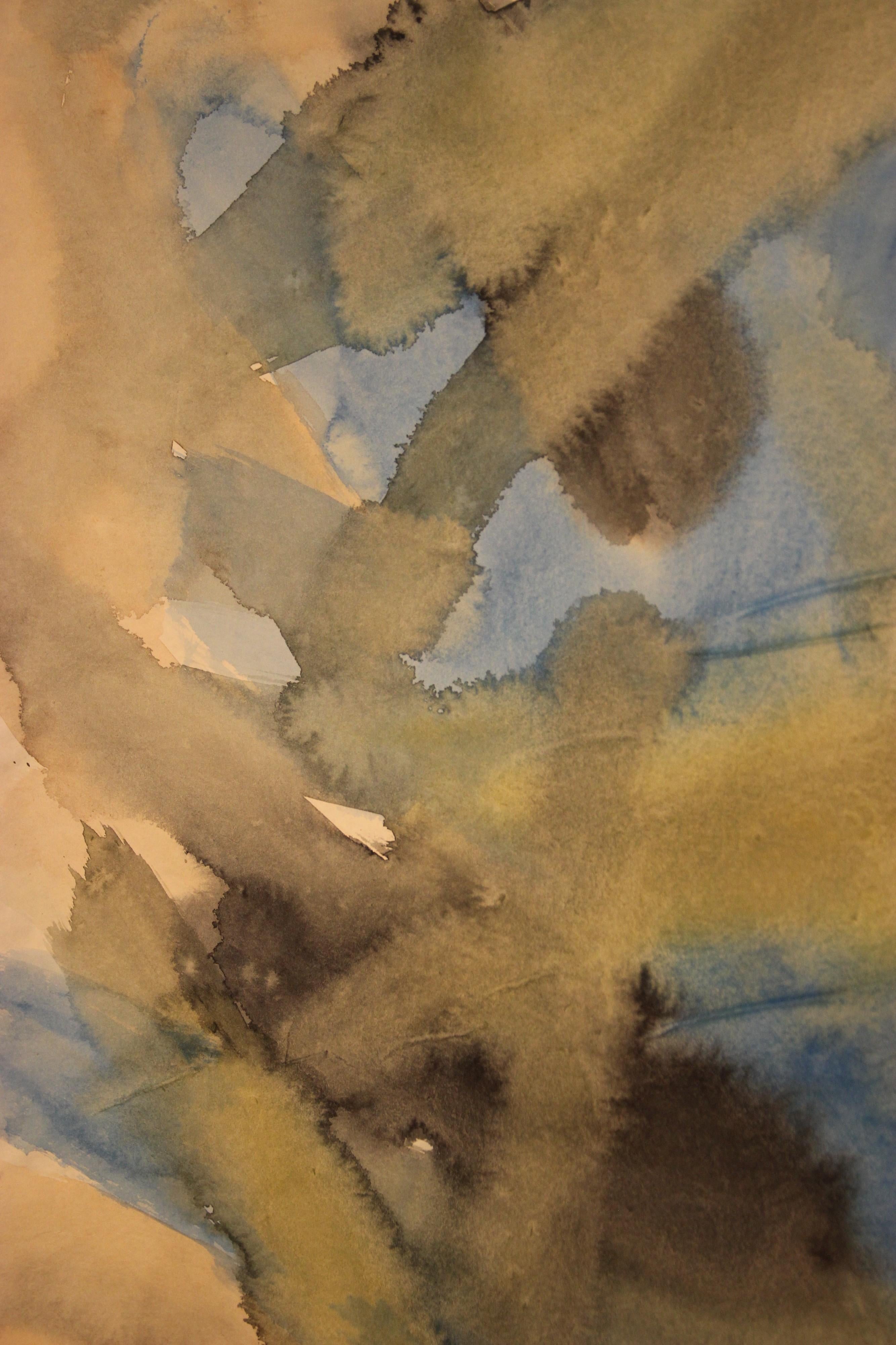 Jacob Semiatin, Painting, Watercolor on paper Signed, Circa 1950, USA - Brown Abstract Painting by Jacob Semiatan
