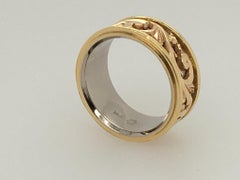 JACOB SNOW Open Scrollwork 18k Yellow Gold Ring with White Gold Interior Lining