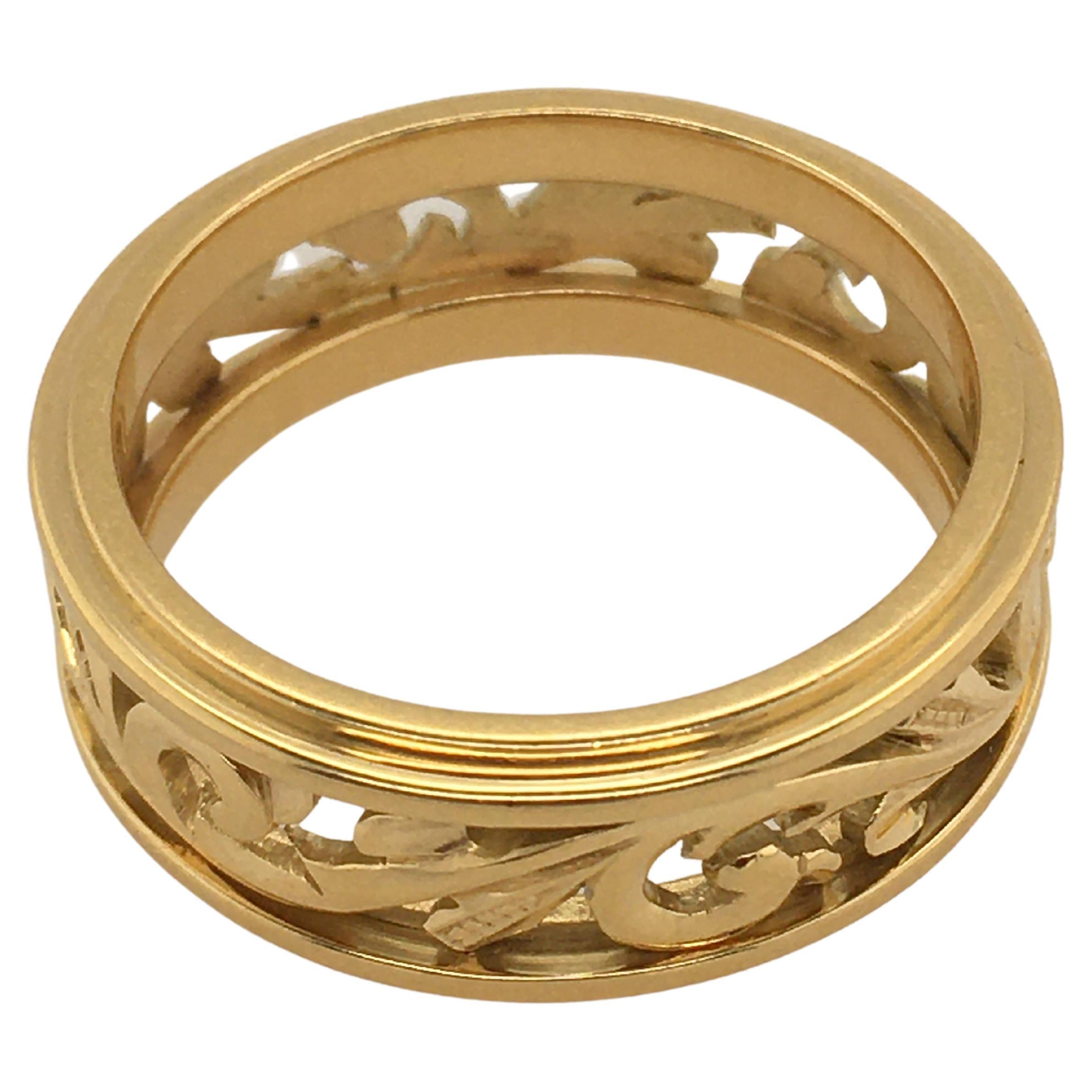 JACOB SNOW Hand-Carved Yellow Gold Open Scroll Work Band For Sale