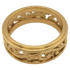 JACOB SNOW Handgeschnitzter 18k Gelbgold Ehering mit offenem Schnörkelwerk, Größe 10