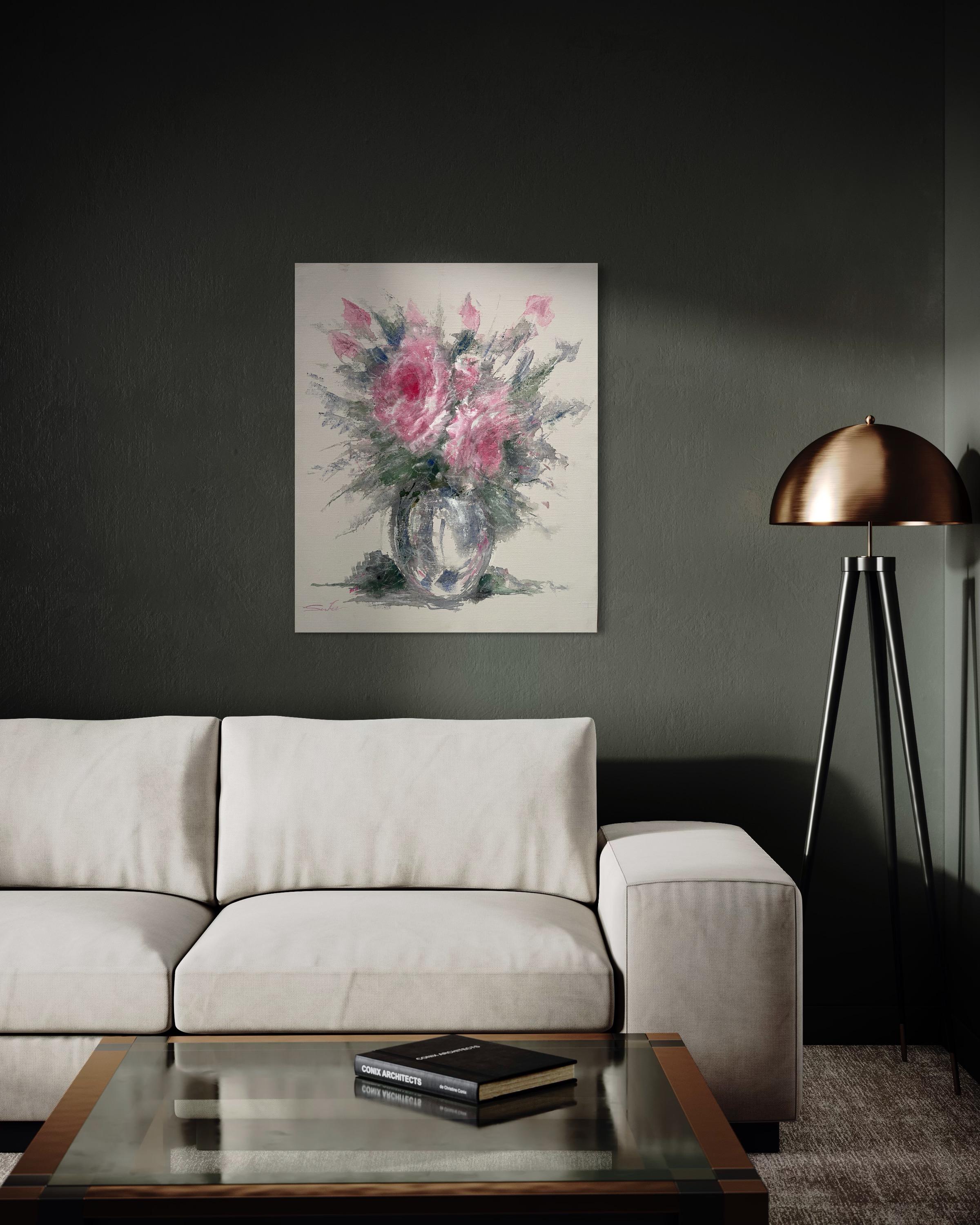 Blumenstrauß aus Blush (Expressionismus), Mixed Media Art, von Jacob Souferzadeh