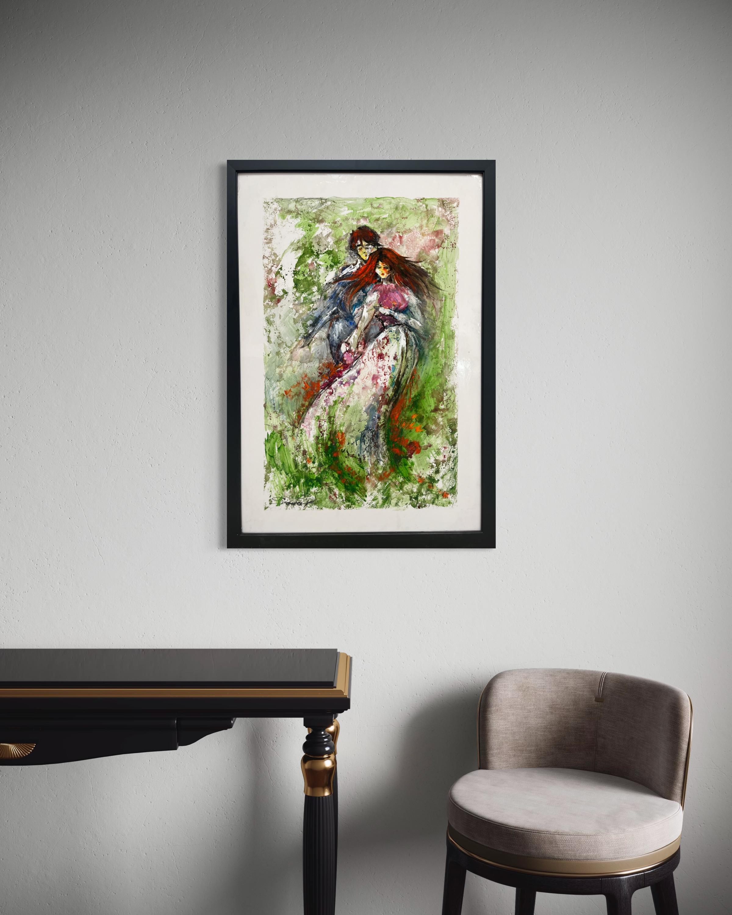 Ethereal Embrace - Framed Figurative painting - Expressionist Mixed Media Art by Jacob Souferzadeh