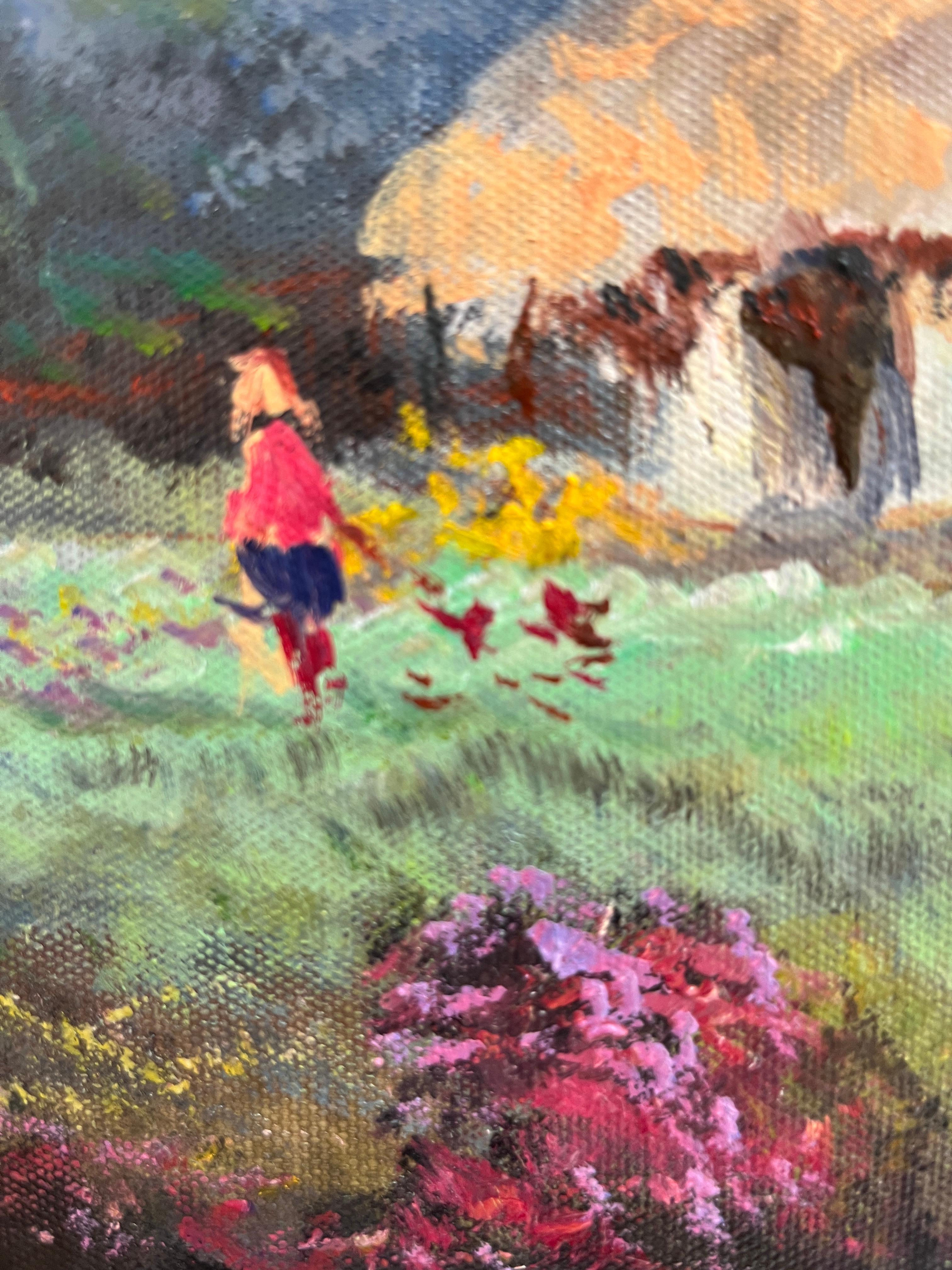 ABOUT THE PAINTING
This piece transports viewers to the picturesque landscapes in the northern villages of Iran. The focal point of the artwork lies in the village itself, with its straw roofs, bated in the shimmering light. The artists’ meticulous