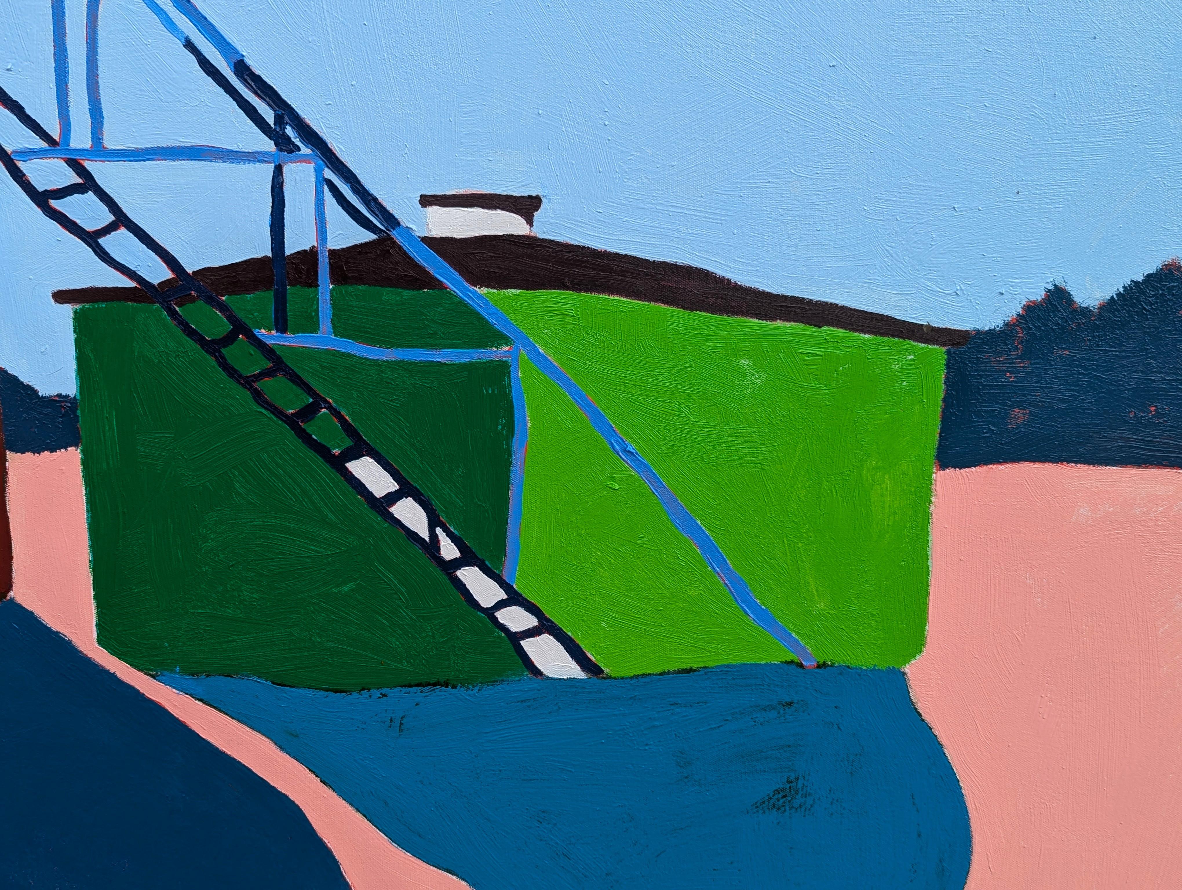 “American Rural, Cistern” Contemporary Colorful Pastoral Landscape Painting For Sale 7