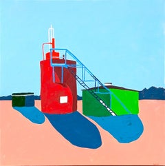 “American Rural, Cistern” Contemporary Colorful Pastoral Landscape Painting
