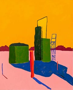 “American Rural, Cisterns #2” Contemporary Colorful Pastoral Landscape Painting