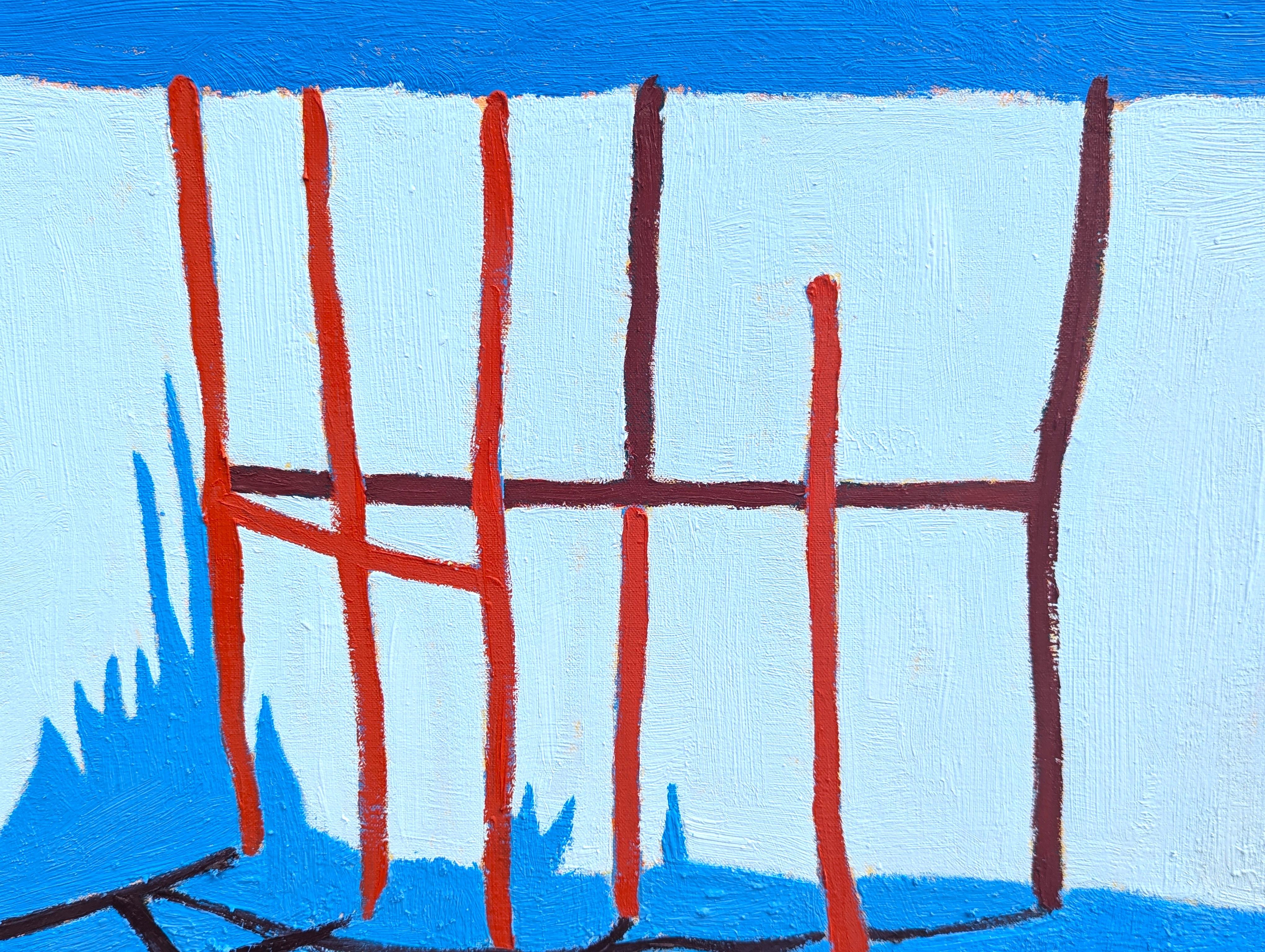 “American Rural, Fence” Contemporary Colorful Pastoral Landscape Painting For Sale 10