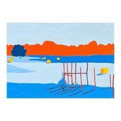 “American Rural, Fence” Contemporary Colorful Pastoral Landscape Painting