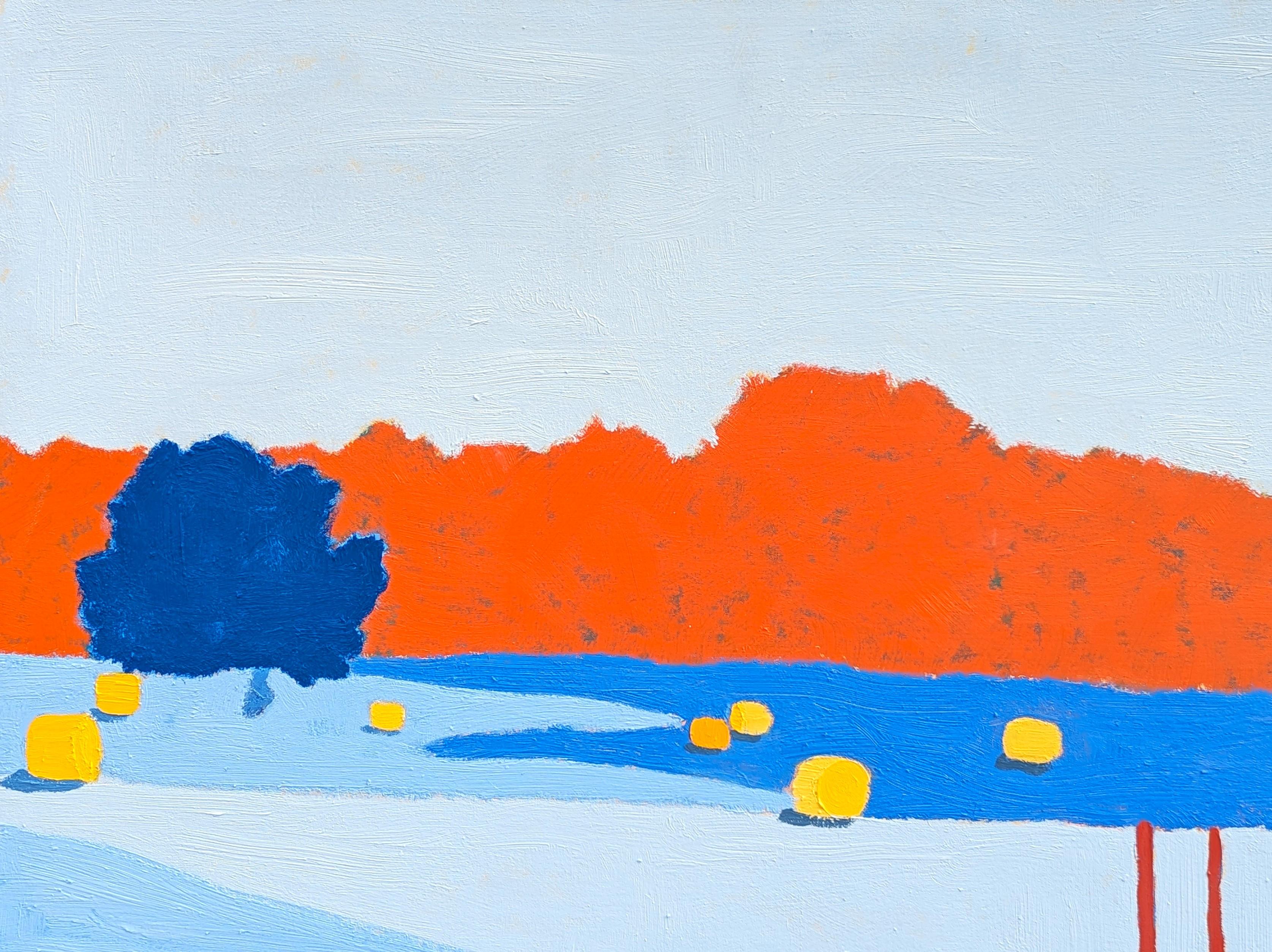 “American Rural, Fence” Contemporary Colorful Pastoral Landscape Painting For Sale 2