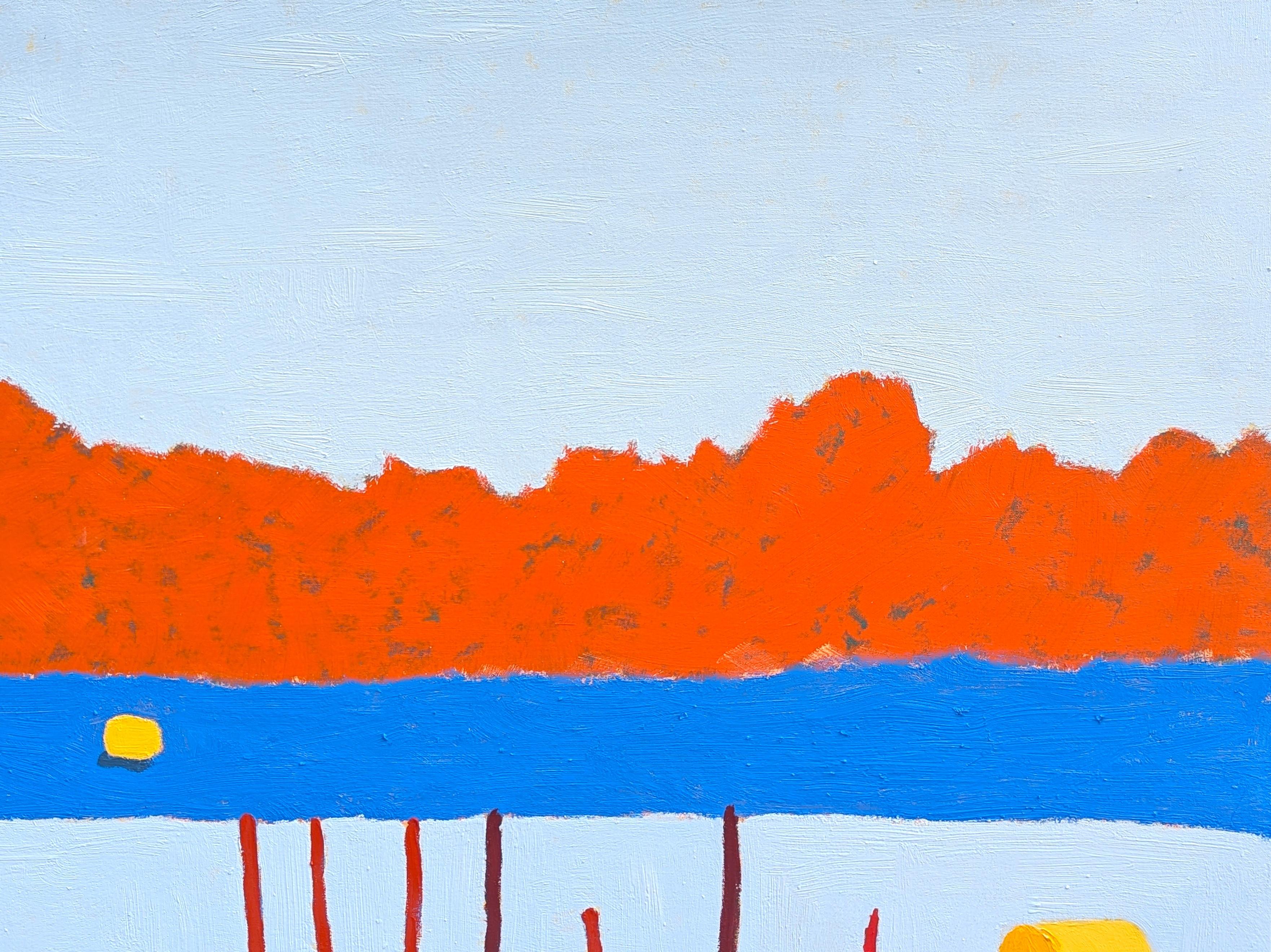 “American Rural, Fence” Contemporary Colorful Pastoral Landscape Painting For Sale 3