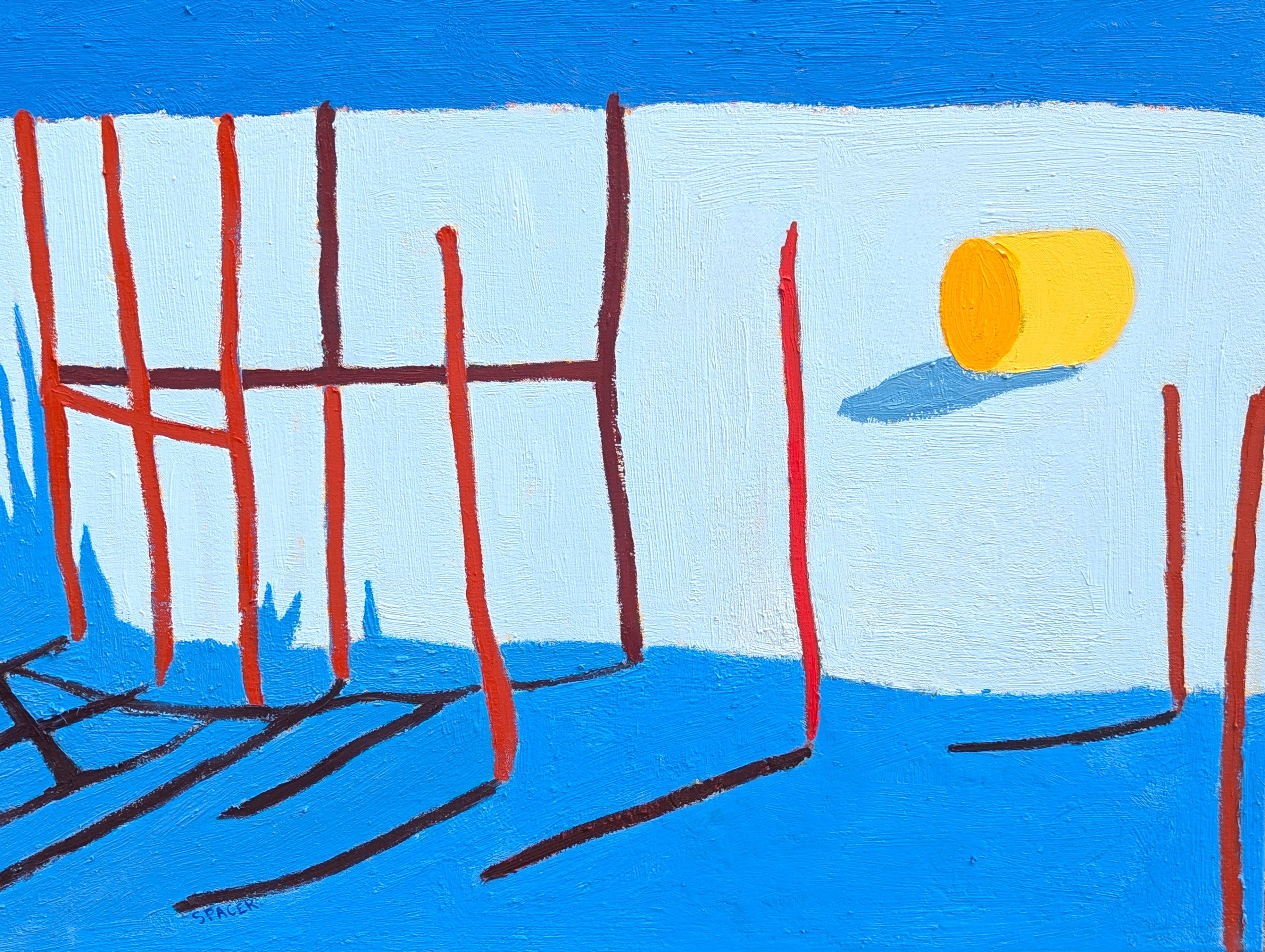 “American Rural, Fence” Contemporary Colorful Pastoral Landscape Painting For Sale 4