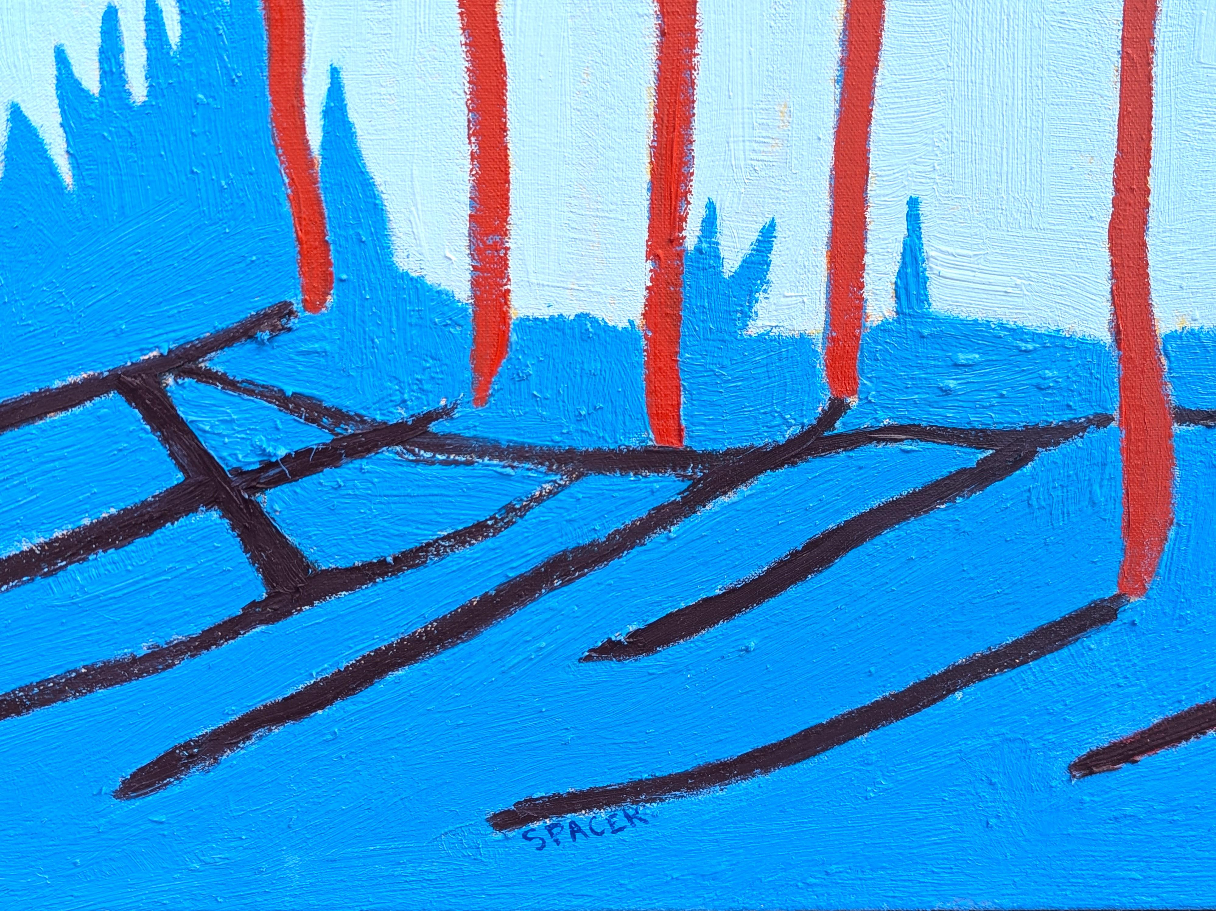 “American Rural, Fence” Contemporary Colorful Pastoral Landscape Painting For Sale 6