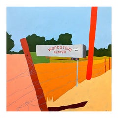 "Rurale americano, firmato #3" Pittura contemporanea di paesaggio rurale colorato