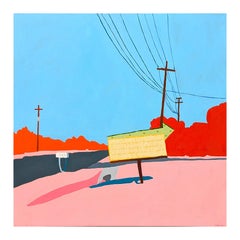 “American Rural, Signs #2” Contemporary Colorful Pastoral Landscape Painting