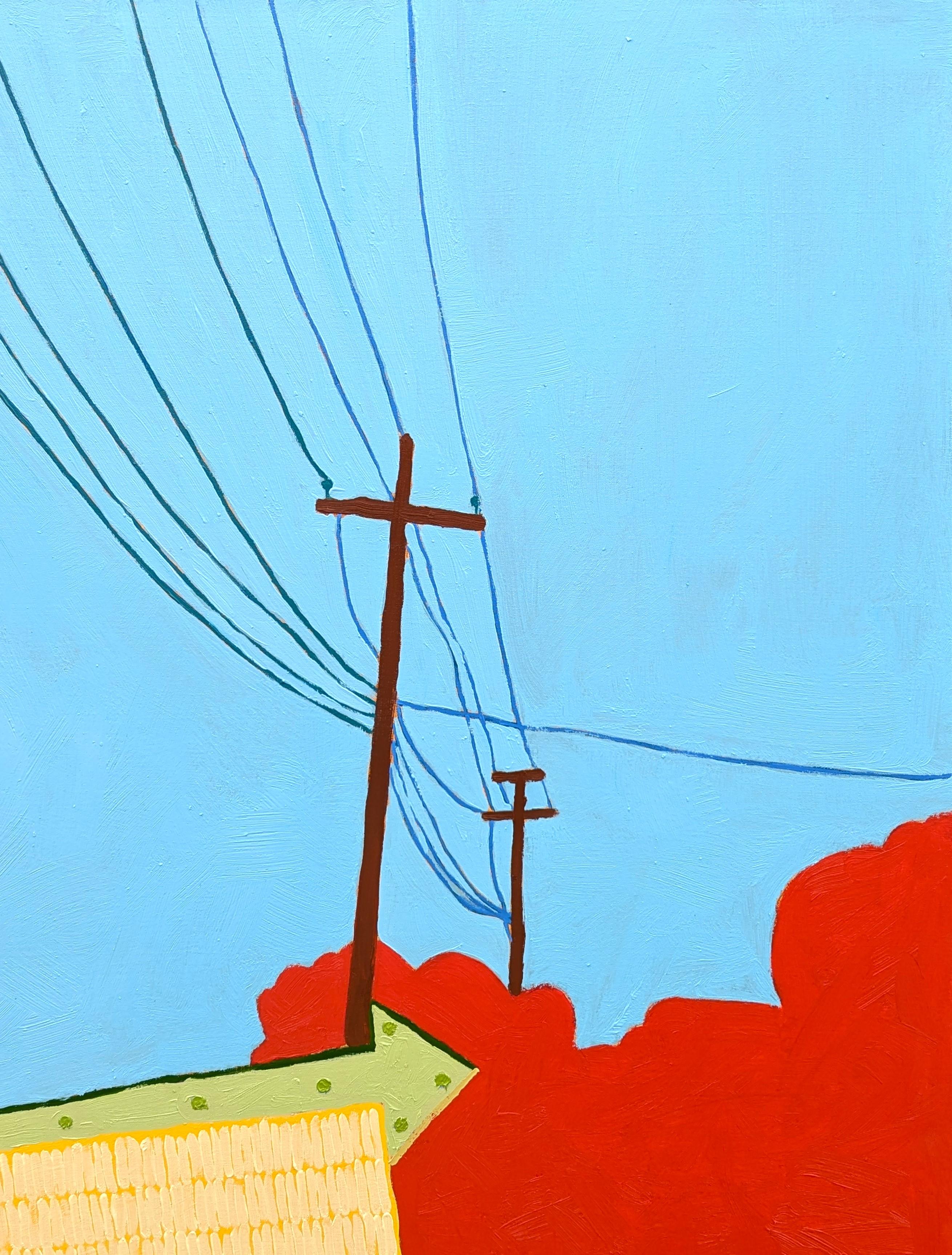 “American Rural, Signs #2” Contemporary Colorful Pastoral Landscape Painting For Sale 1