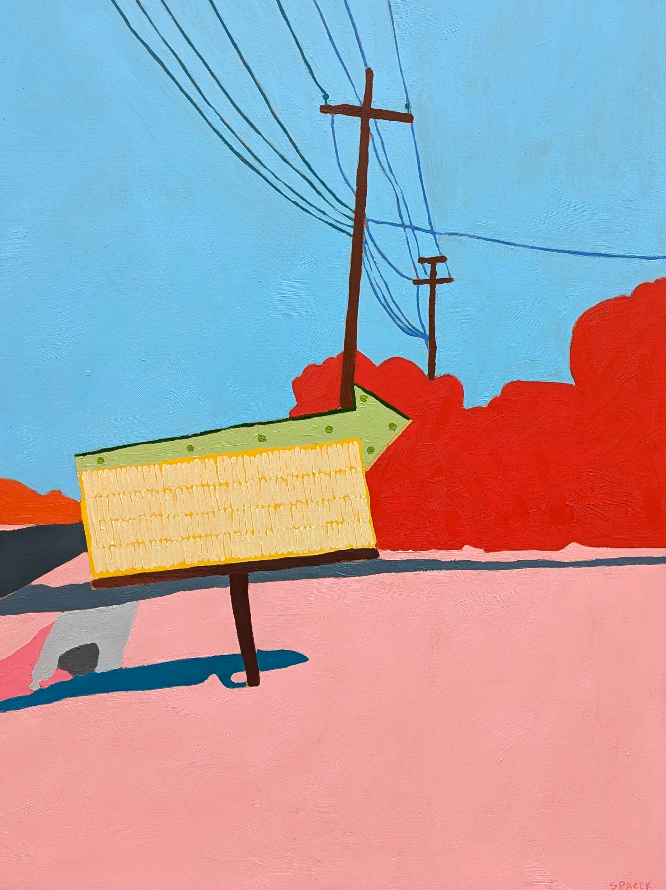 “American Rural, Signs #2” Contemporary Colorful Pastoral Landscape Painting For Sale 2