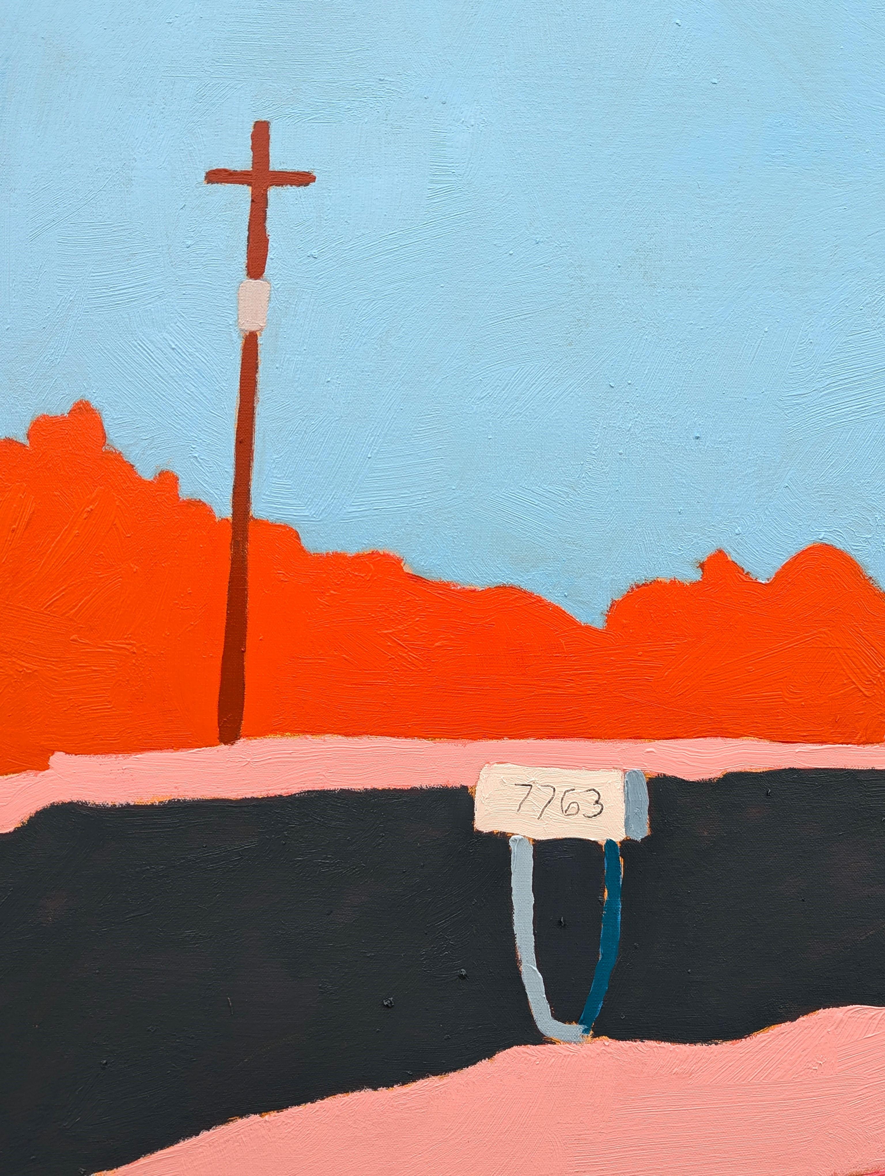 “American Rural, Signs #2” Contemporary Colorful Pastoral Landscape Painting For Sale 6