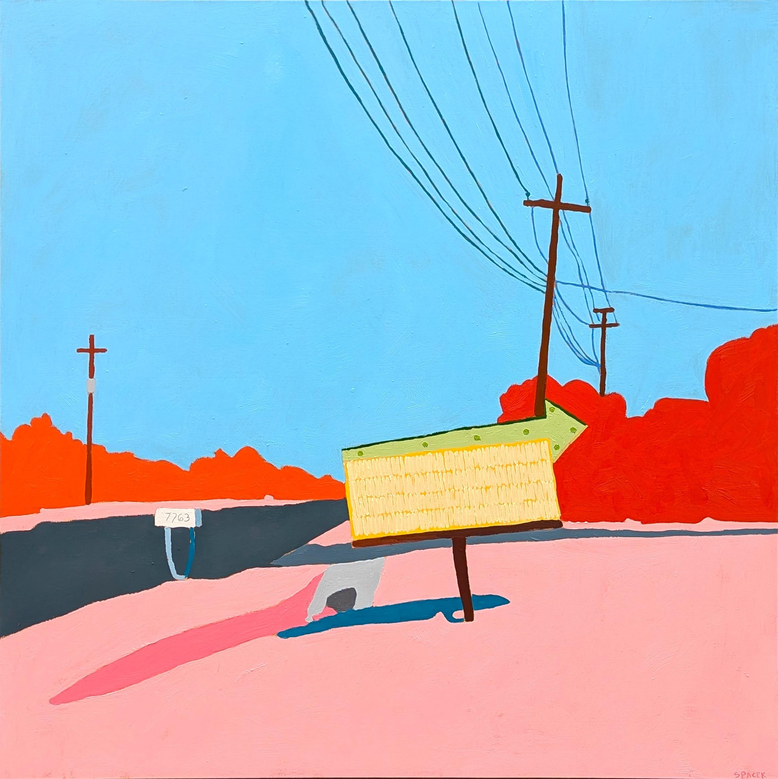 Jacob Spacek Abstract Painting - “American Rural, Signs #2” Contemporary Colorful Pastoral Landscape Painting