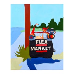 “American Rural, Signs #4” Contemporary Colorful Country Landscape Painting