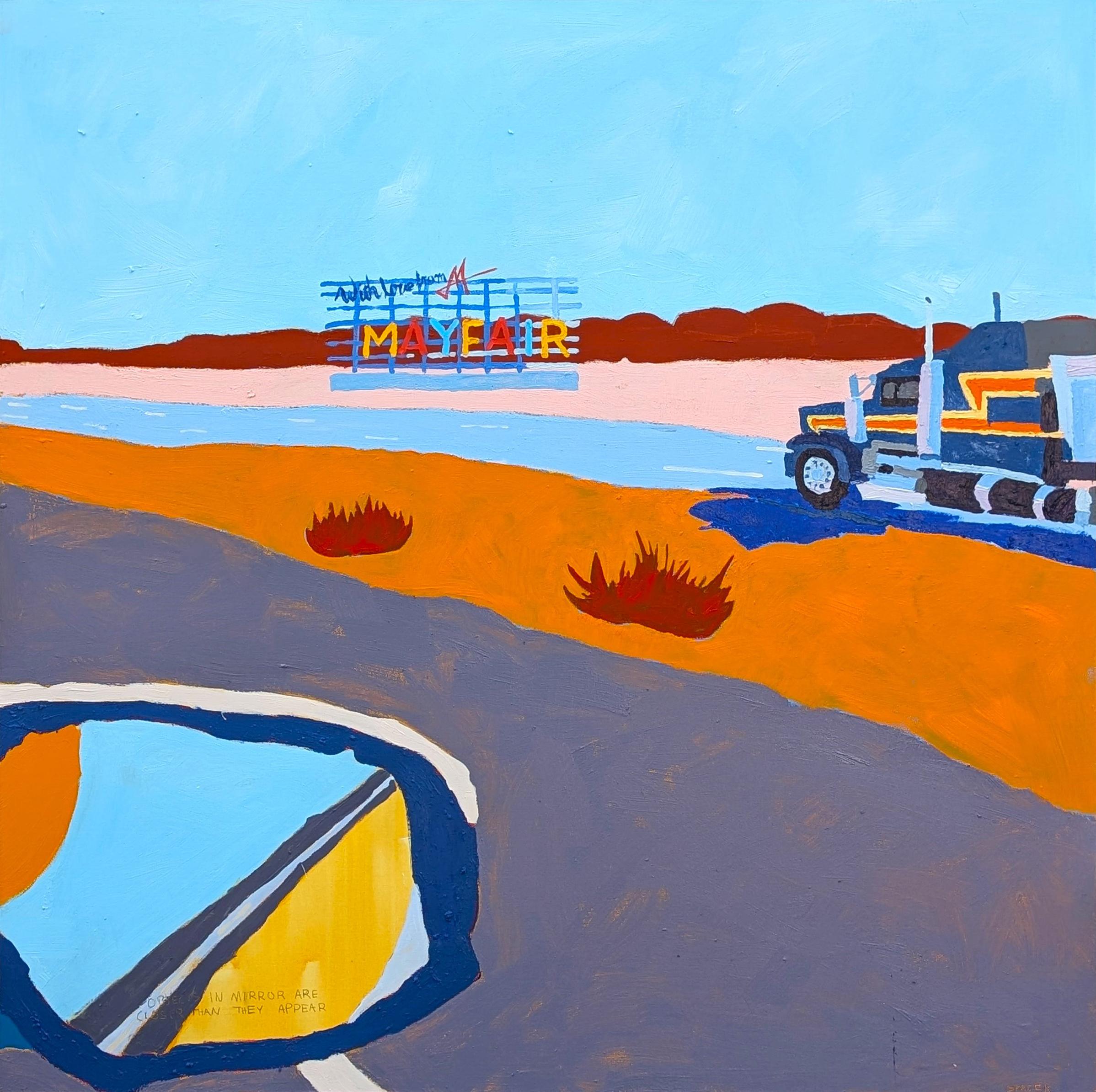Jacob Spacek Abstract Painting – "American Rural, Signs #5" Zeitgenössische farbenfrohe Landschaftsmalerei