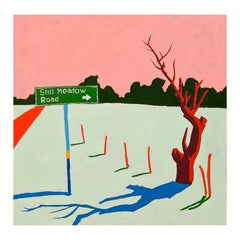 “American Rural, Signs” Contemporary Colorful Pastoral Landscape Painting