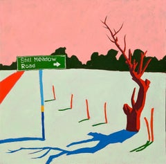 “American Rural, Signs” Contemporary Colorful Pastoral Landscape Painting