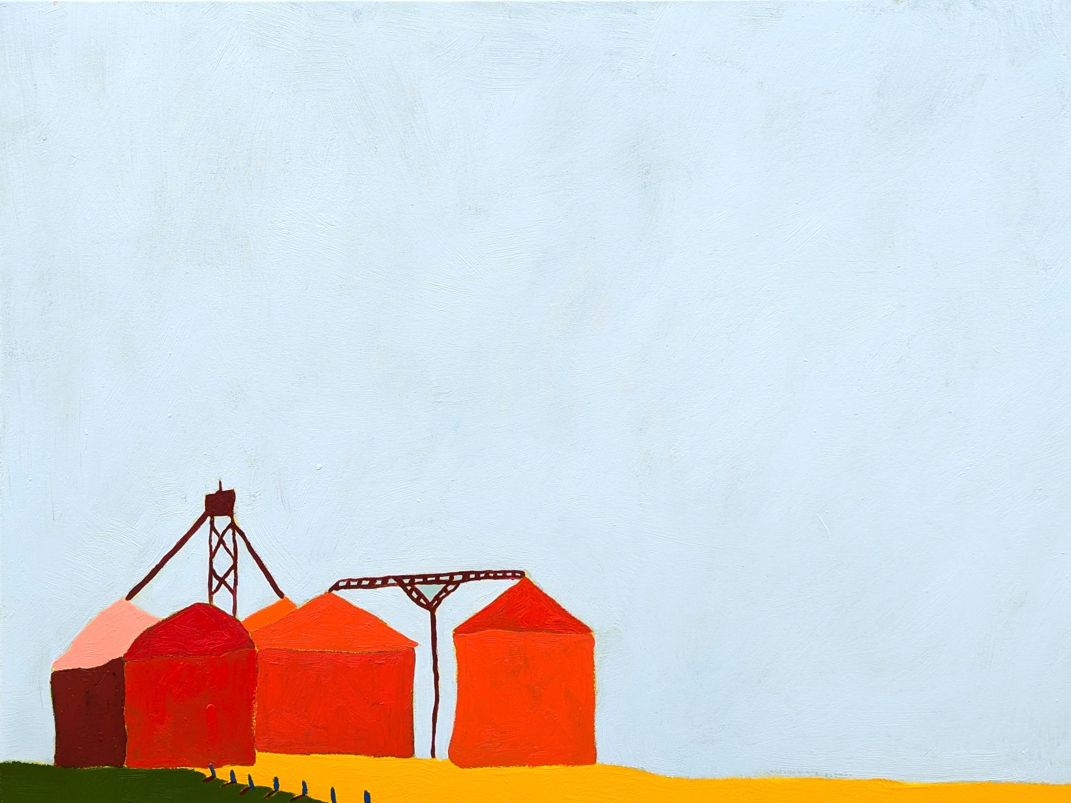 “American Rural, Silos” Contemporary Colorful Pastoral Landscape Painting For Sale 2