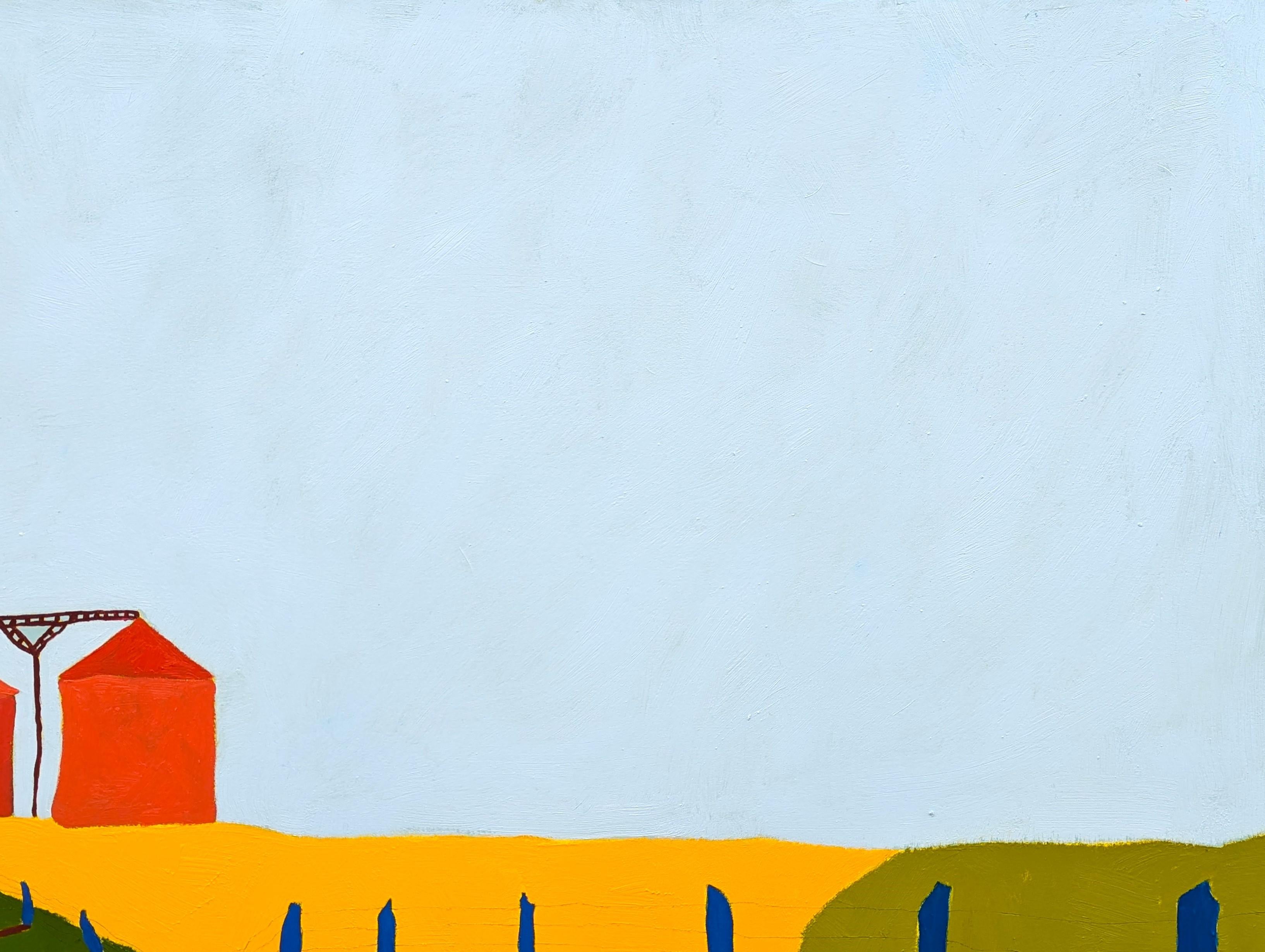 “American Rural, Silos” Contemporary Colorful Pastoral Landscape Painting For Sale 3