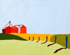 “American Rural, Silos” Contemporary Colorful Pastoral Landscape Painting