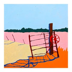 “American Rural, The Whipping Post” Contemporary Colorful Landscape Painting