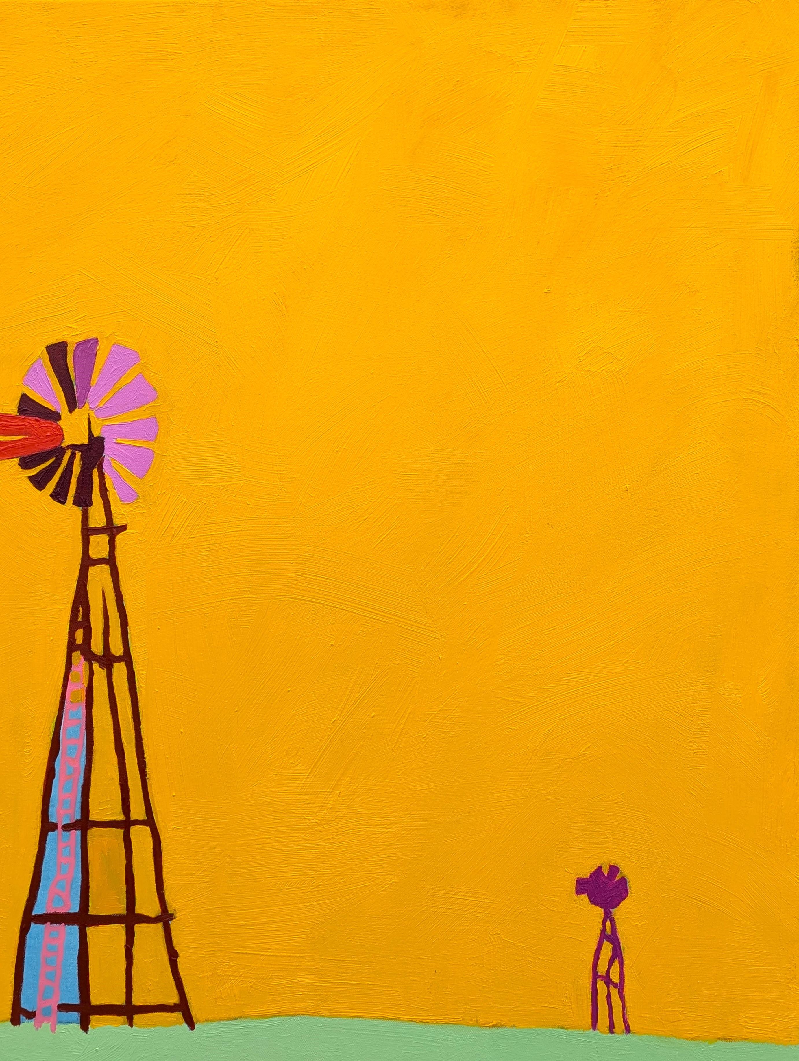 Peinture de paysage pastoral contemporain coloré, ruralité américaine, Trinity - Jaune Abstract Painting par Jacob Spacek