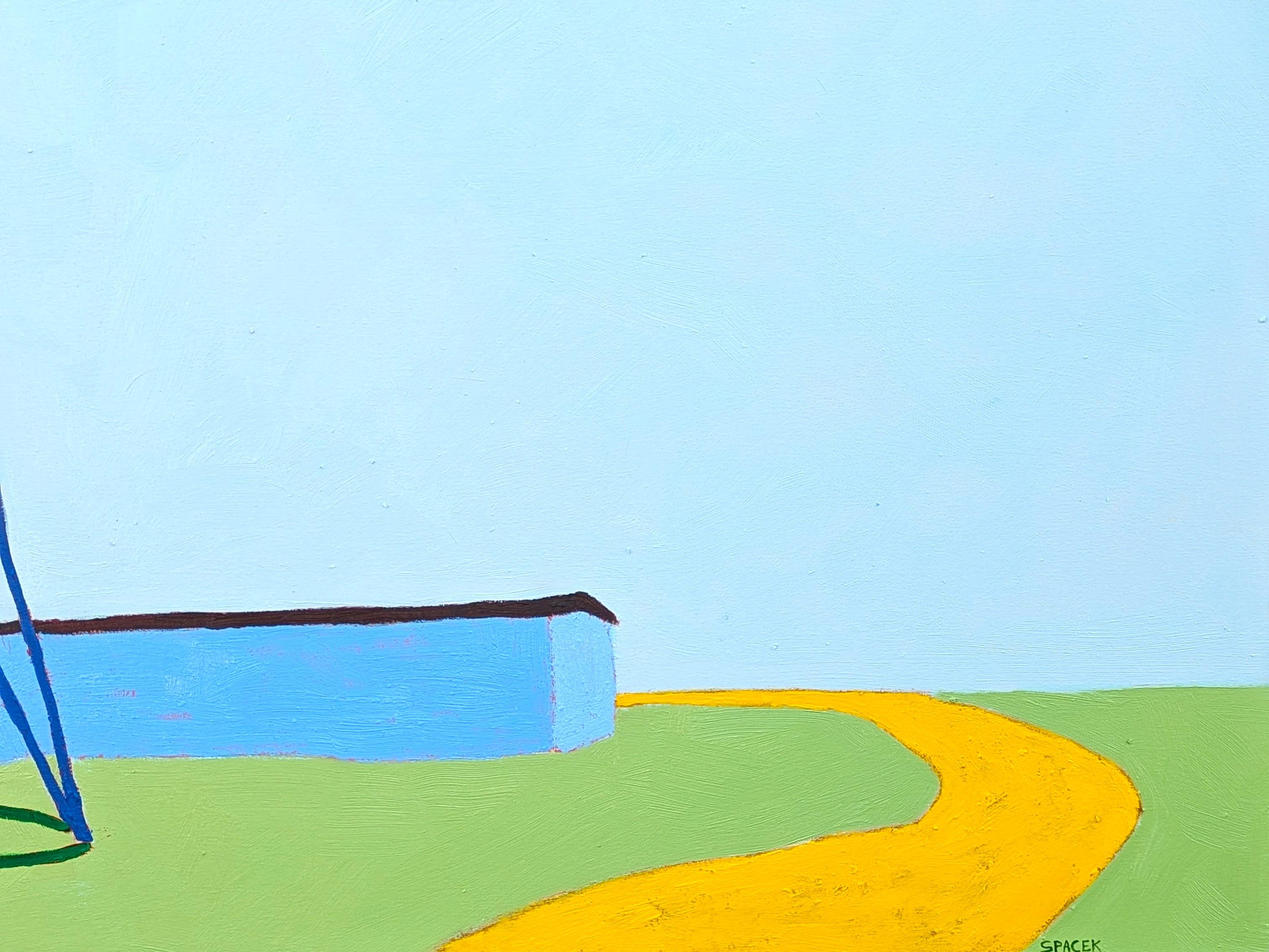 “American Rural, Windmill” Contemporary Colorful Pastoral Landscape Painting For Sale 3