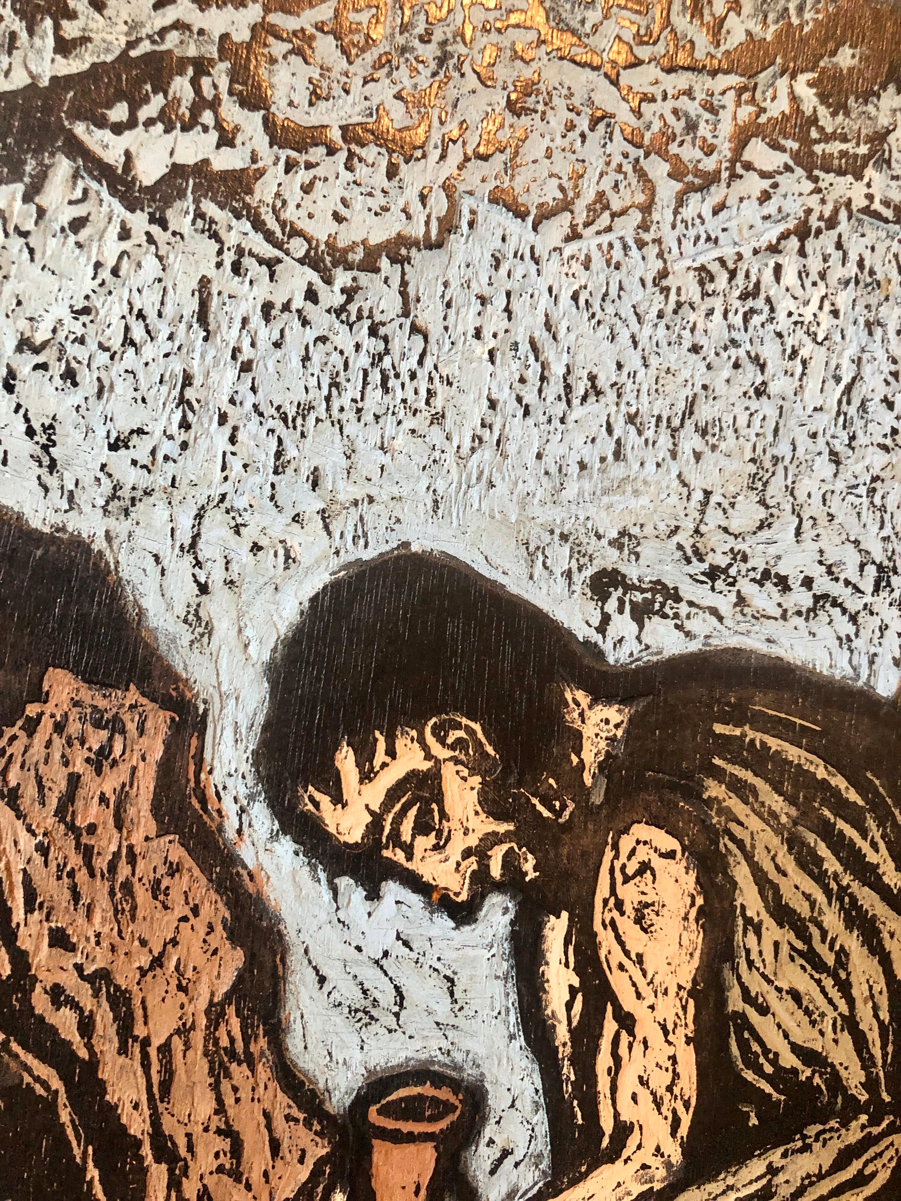 Handgeschnitzte, farbige Original-Holzhosen-Kunst, Israeli Bezalel, deutscher Expressionismus im Angebot 7