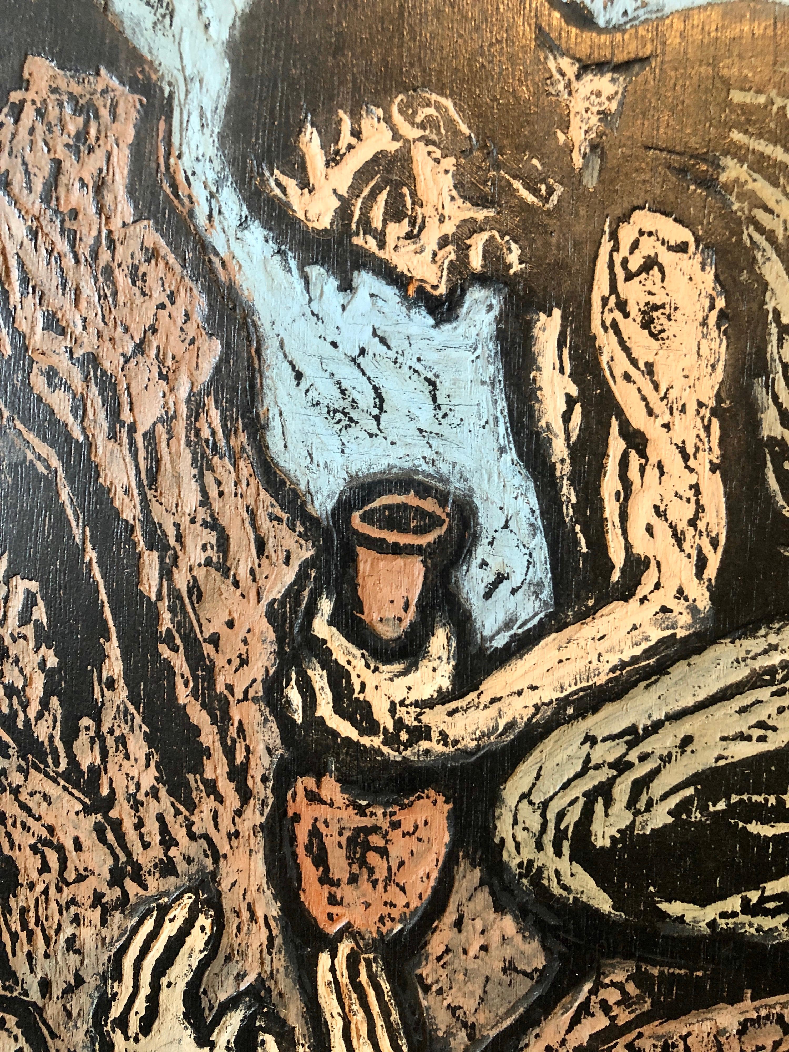 Handgeschnitzte, farbige Original-Holzhosen-Kunst, Israeli Bezalel, deutscher Expressionismus im Angebot 8